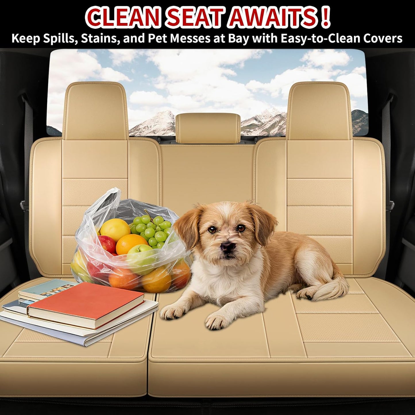 Seat Covers Fit for Chevy Chevrolet Silverado GMC Sierra Custom Fit 2007-2025 2026 1500 2500 3500HD Waterproof Faux Leather Car Seat Cover Full Coverage Car Seat Covers Sets (5 Seats/Beige)