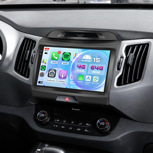 5Ghz WiFi [4G+64G] Android 15 Car Radio for Kia Sportage 2010-2016 Car Stereo with Wireless Carplay/Android Auto, 9 Inch HD Touch Screen with GPS Bluetooth FM/RDS EQ SWC Backup Camera MIC