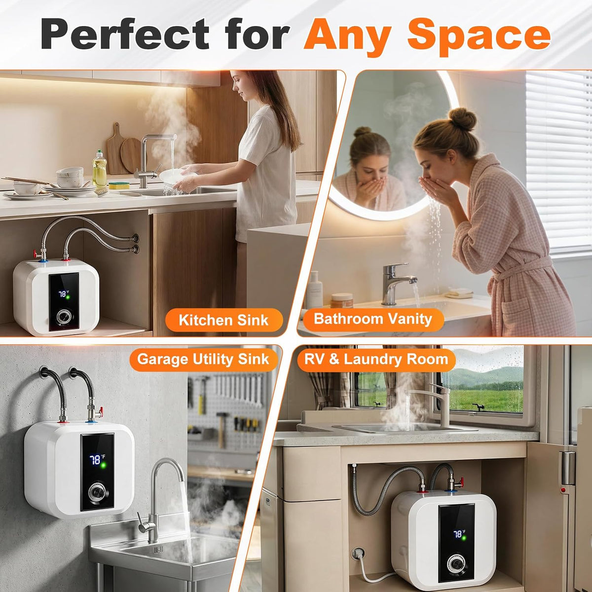 10L Under-Sink Water Heater, 2.5-Gal Electric Tank Water Heater