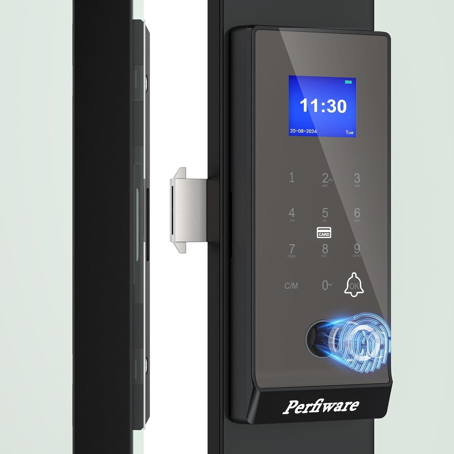 Framed Sliding Glass Door Lock,Perfiware LG2375 Smart Sliding Door Locks Fingerprint Keypad Pin Screen,Keyless Entry for Sliding Glass/Wooden