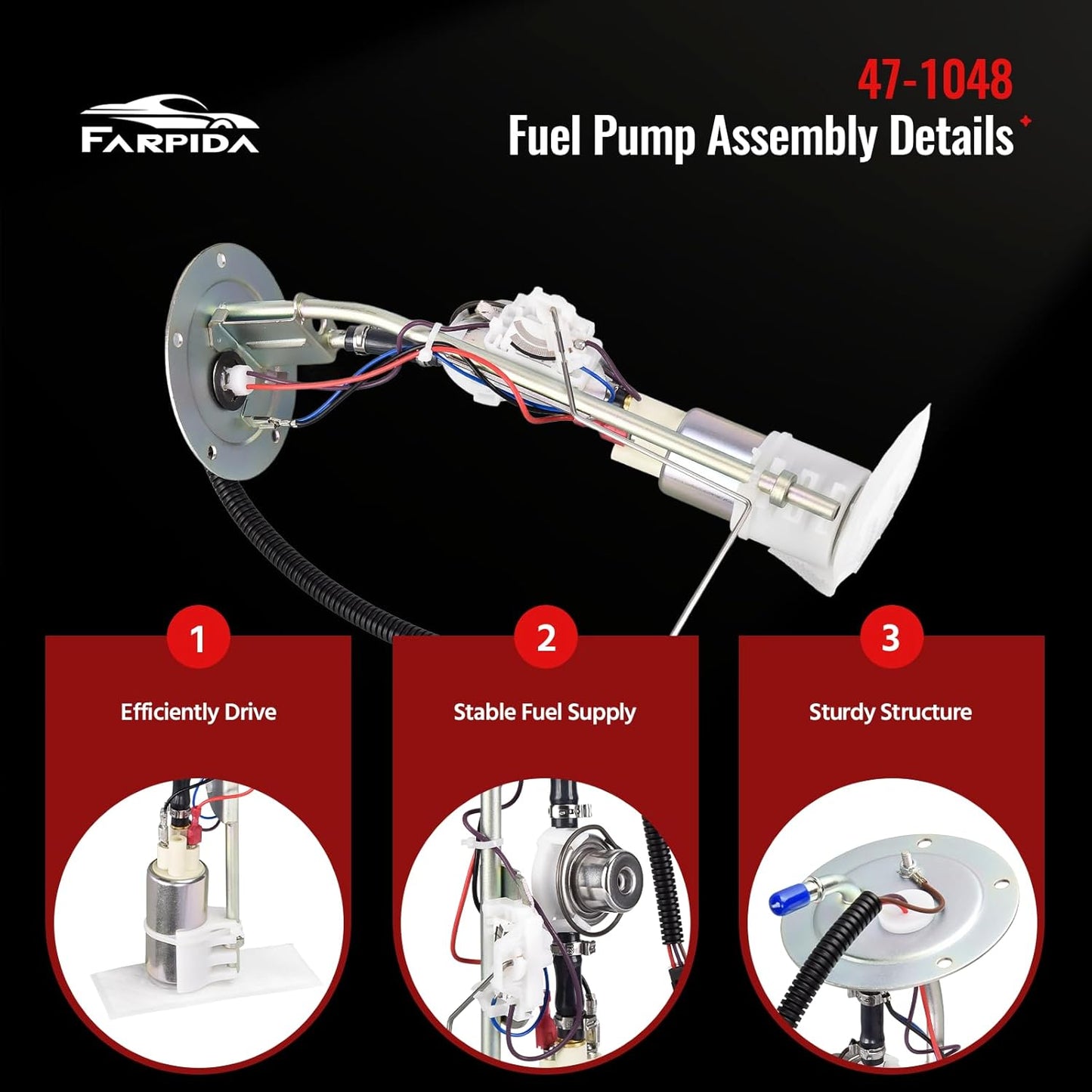 2520776 2520496 Fuel Pump Assembly, 5-Bolt 47-1048 Fuel Pump Compatible with 2005-2008 Polaris Sportsman 500 X2 700 800 EFI 4X4 ATV, Replaces# 47-1048 2520776 2520496