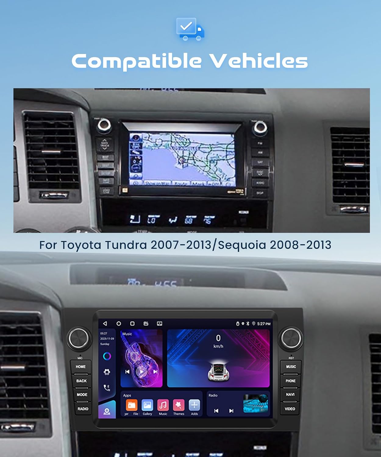[4+64GB] Car Stereo for Toyota Sequoia 2008-2013/Tundra 2007-2013 | 9-Inch Touchscreen Radio with Wireless CarPlay Android Auto, Android 15 Head Unit, Bluetooth GPS WiFi Backup Camera Included