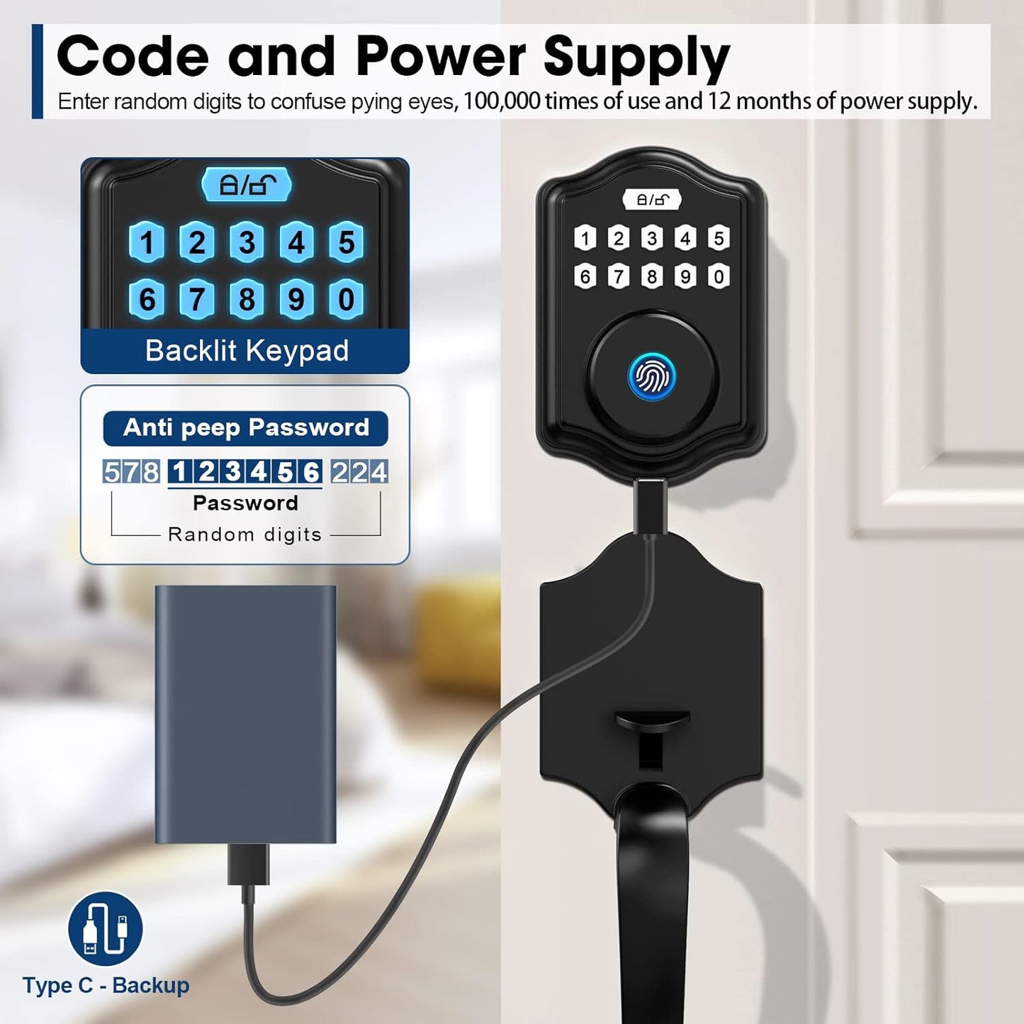 Fingerprint Front Door Lock Set, Guarder Keyless Entry Door Lock with Handle, Electronic Keypad Deadbolt with Fingerprint/Keypad Code/Keys, 300 Users