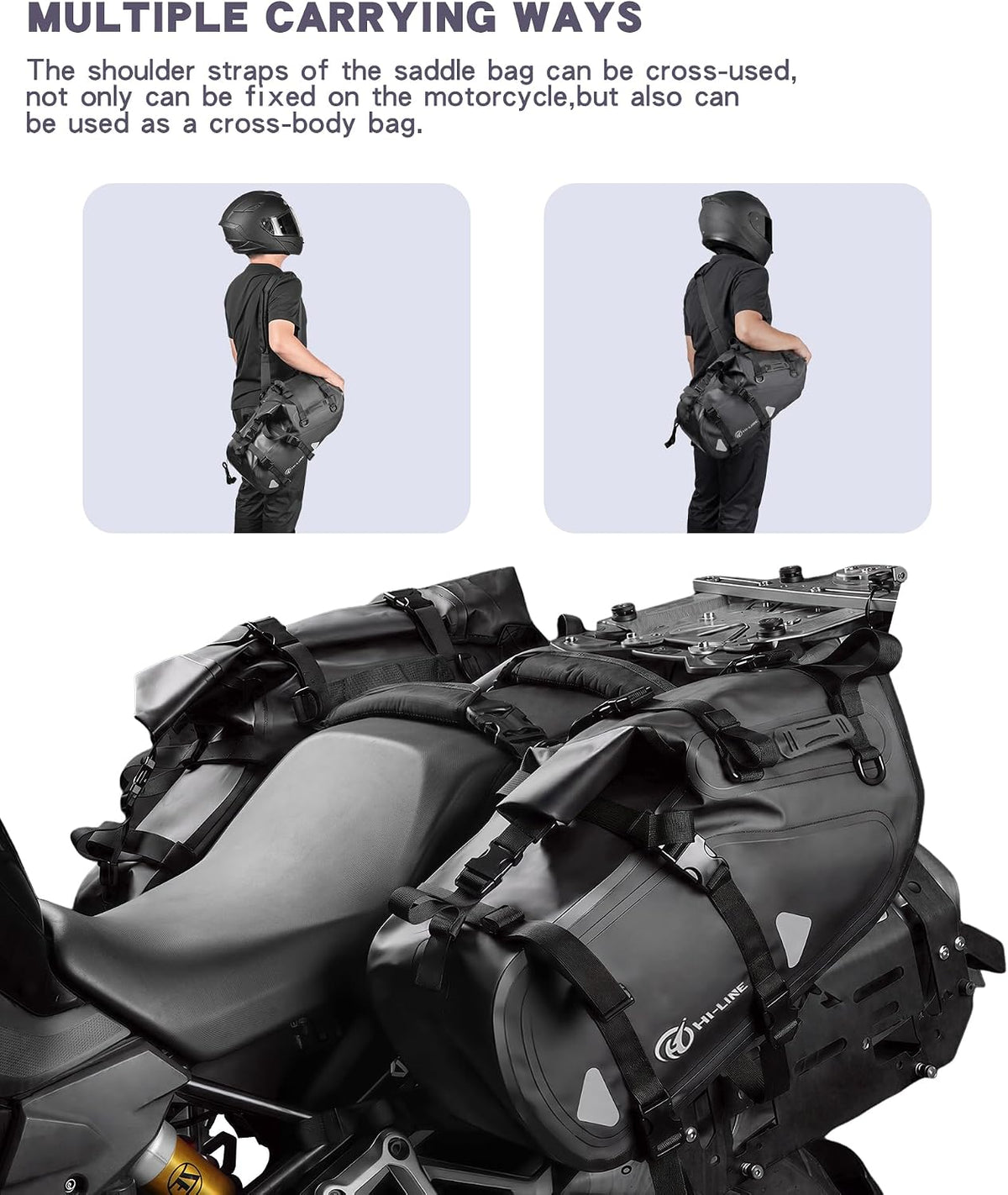 HI-LINE Motorcycle Saddlebags 28L(14L*2) Waterproof PVC