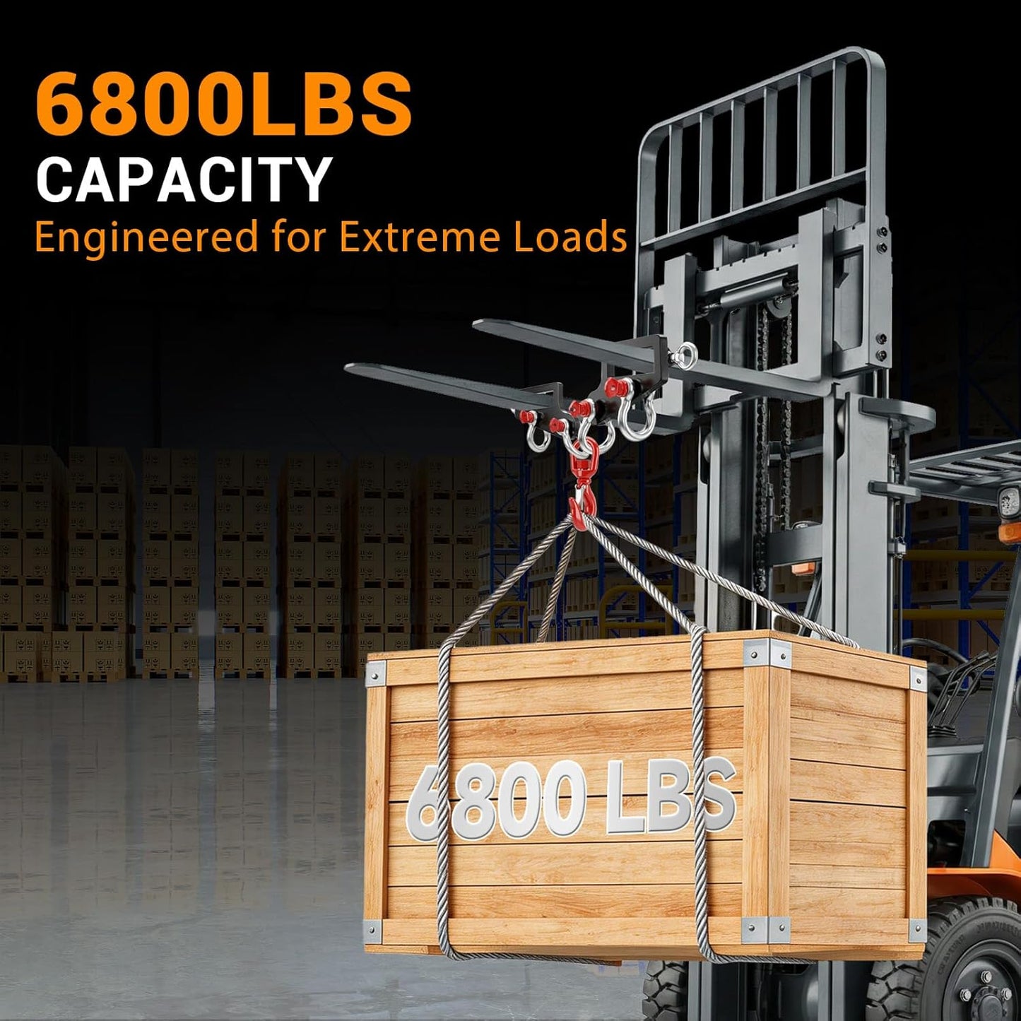 Professional Forklift Lifting Attachment - 6600 lbs Capacity Heavy Duty Steel with Screw Lock Fastener & 360° Swivel Safety Hook, Dual Fork Mobile Crane Conversion Kit for Industrial Use