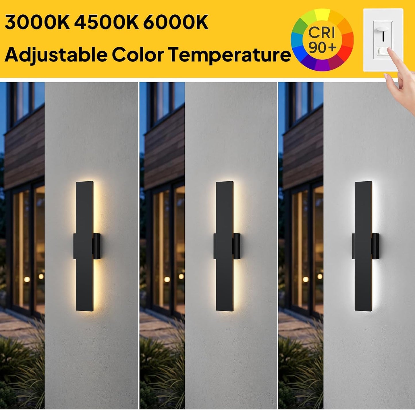 2 Pack 23.6 inch Modern LED Outdoor Wall Light, 3000K 4500K 6000K 10%-100% Dimmable Lights for Outside, IP65 Waterproof Exterior Long Wall Lights for House, Porch, Garage, Patio, Yard, Entrance Black