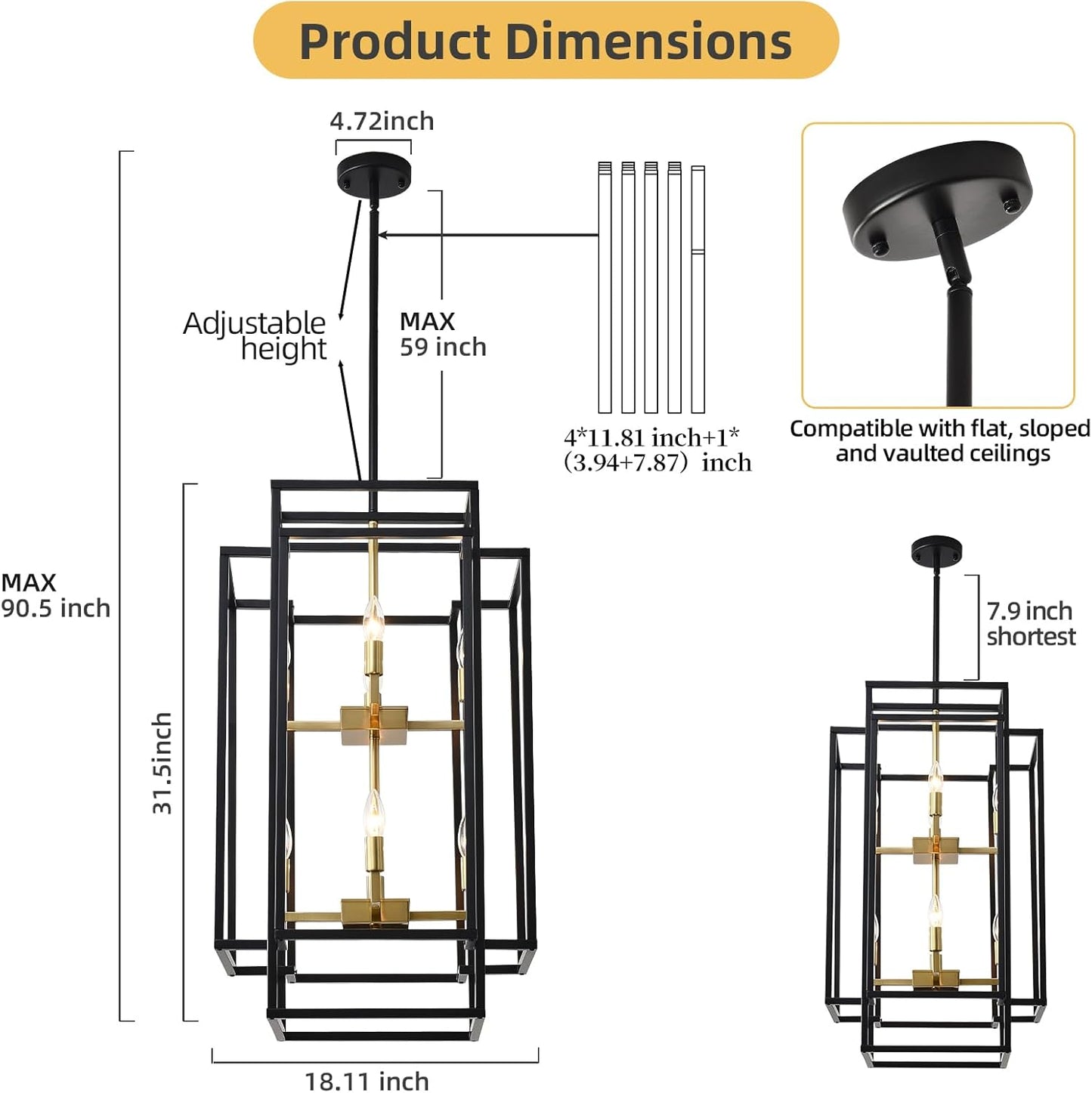 8-Lights Lantern Tiered Pendant Light Fixtures,Foyer Lighting Fixtures Industrial Entryway Chandelier for Enterway Dining Roo