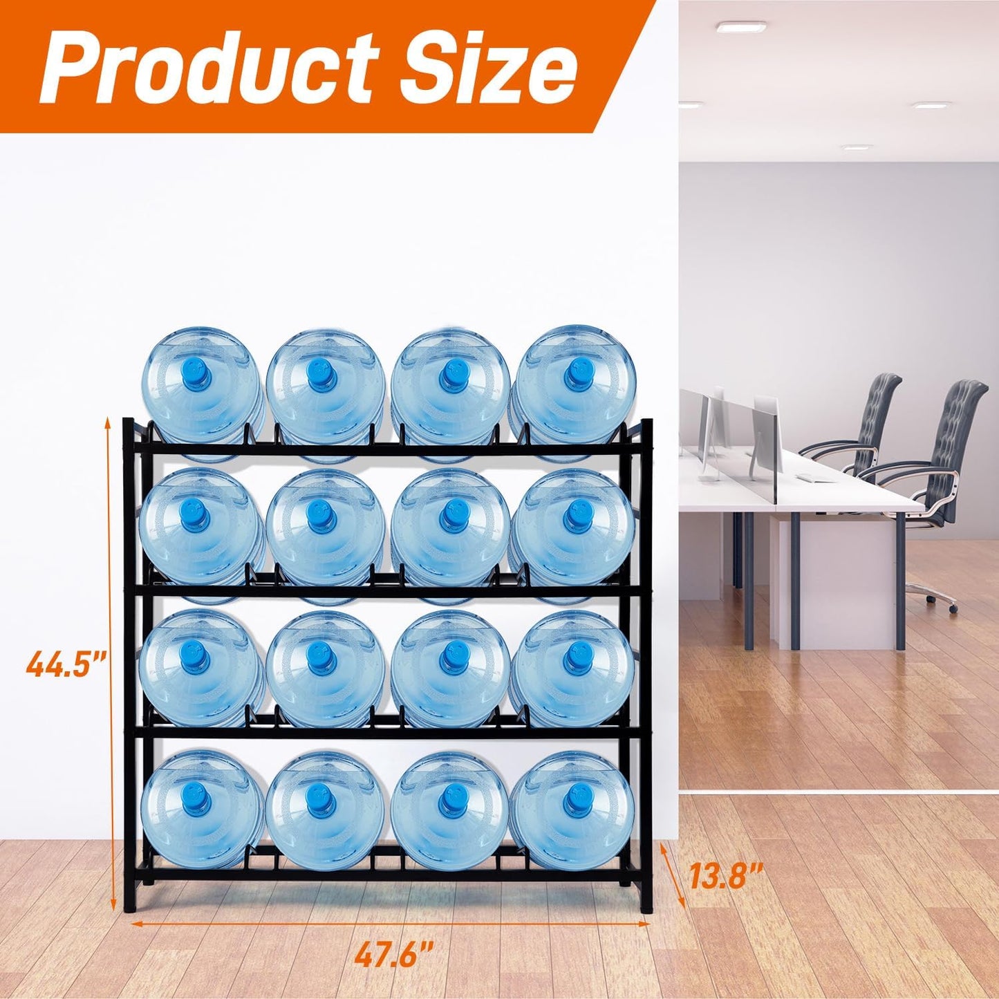 16-Tray Water Cooler Jug Rack 5 Gallon Water Dispenser Jug Holder Stand, 4-Tier Heavy Duty Carbon Steel 3/5