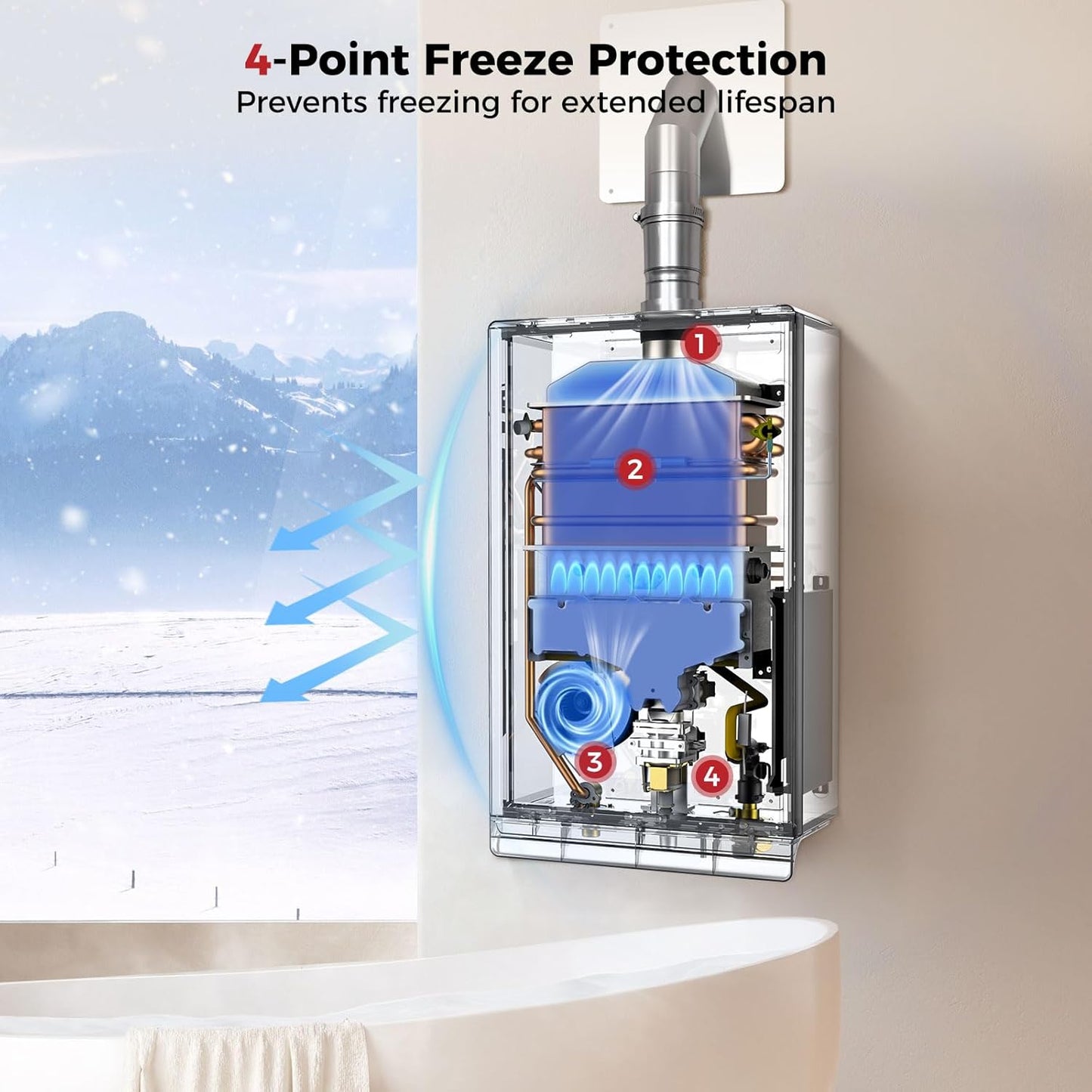 Tankless Water Heater Gas, 6.86 GPM Instant Hot Water Heater Natural Gas, 170,000 BTU Tankless Water Heater Gas with Tempered Glass Panel Touch