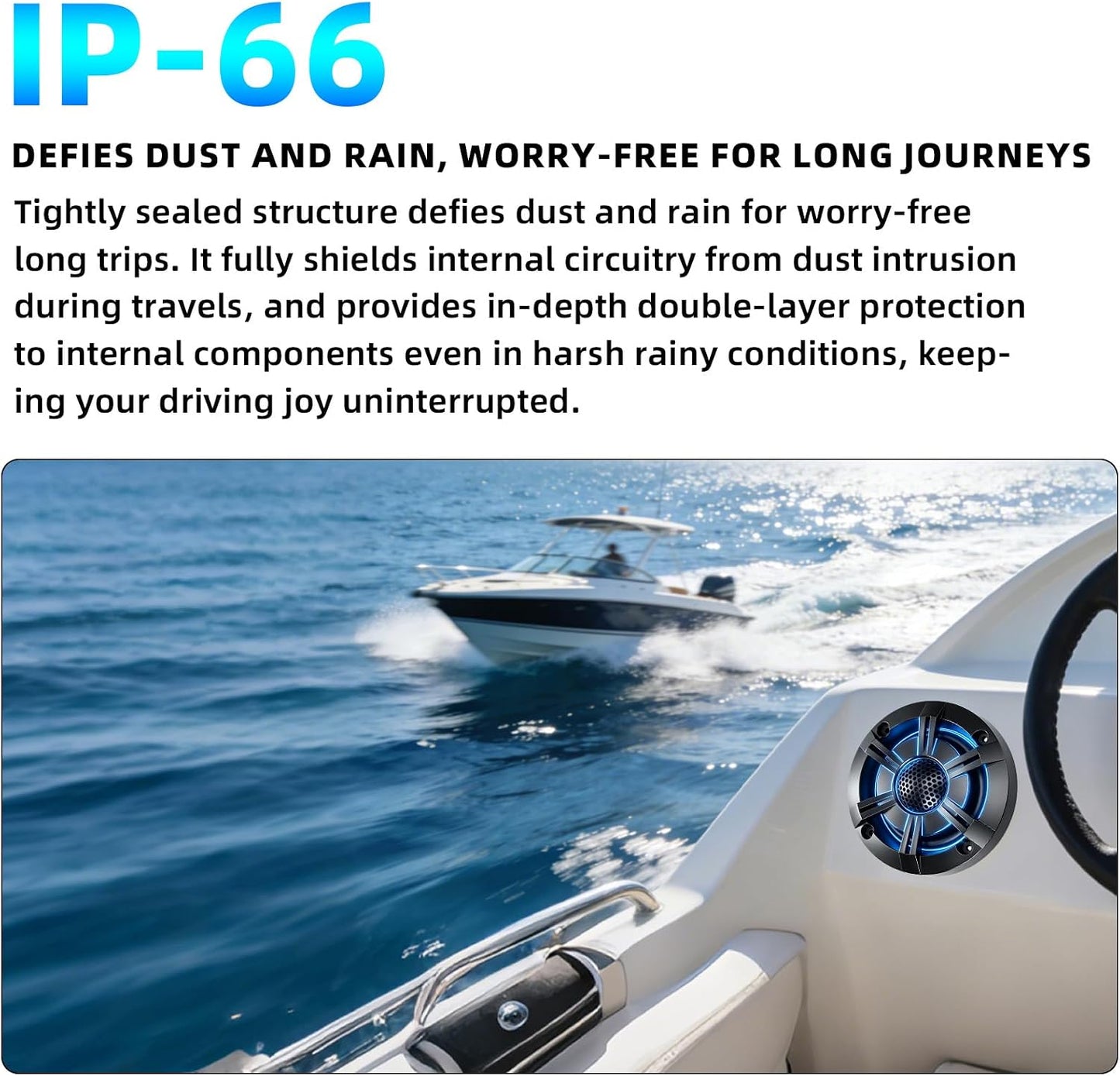 4" 600W Marine Speakers, IP-X6 Waterproof Boat Stereo Speakers with LED Lights,Coaxial Audio, Y35 Woofer, UV & Salt Spray Resistant (Pair, Black，A)