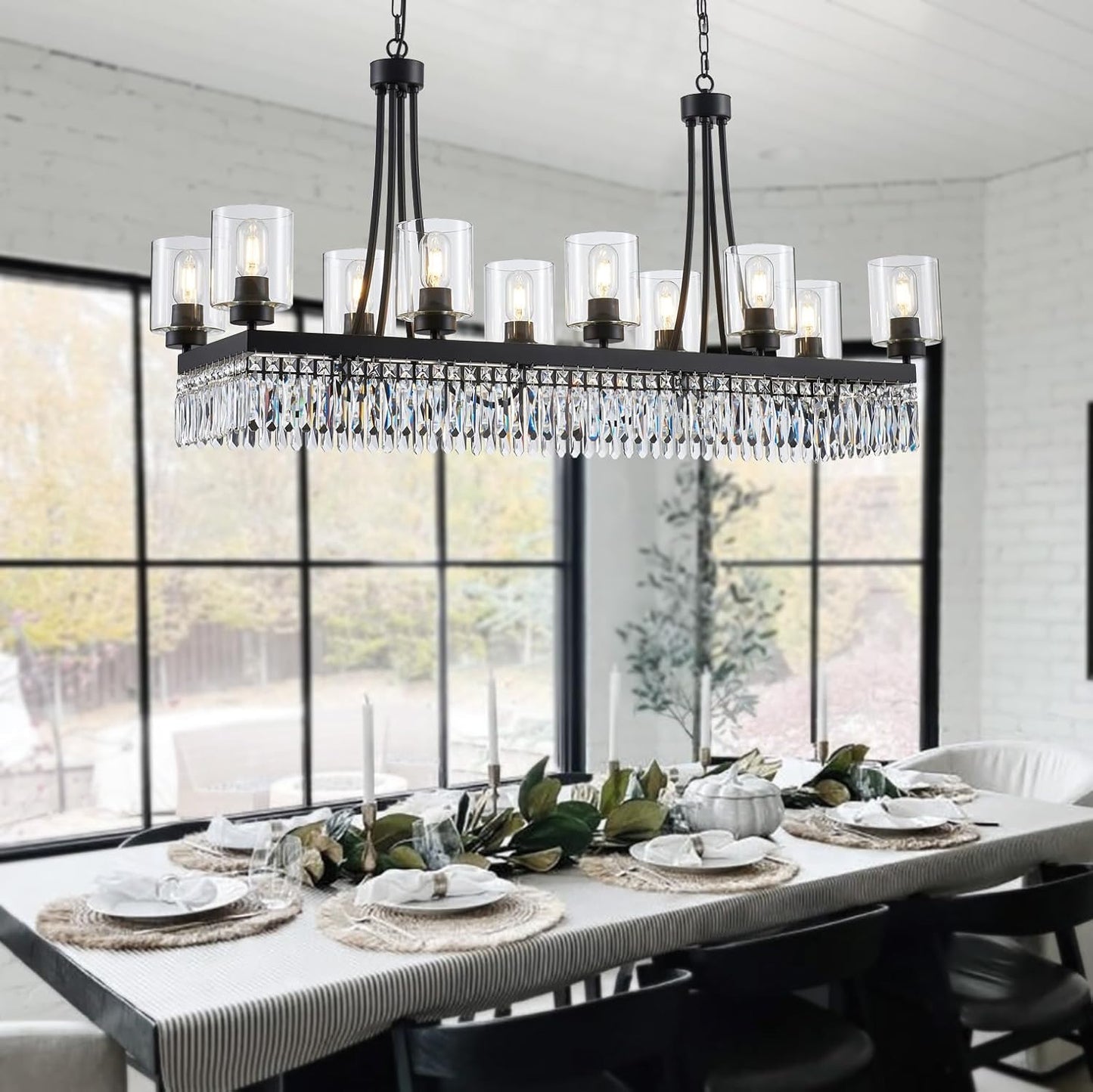 Rectangle Black Modern Chandeliers for Dining Rooms Luxury Crystal Chandelier Lighting