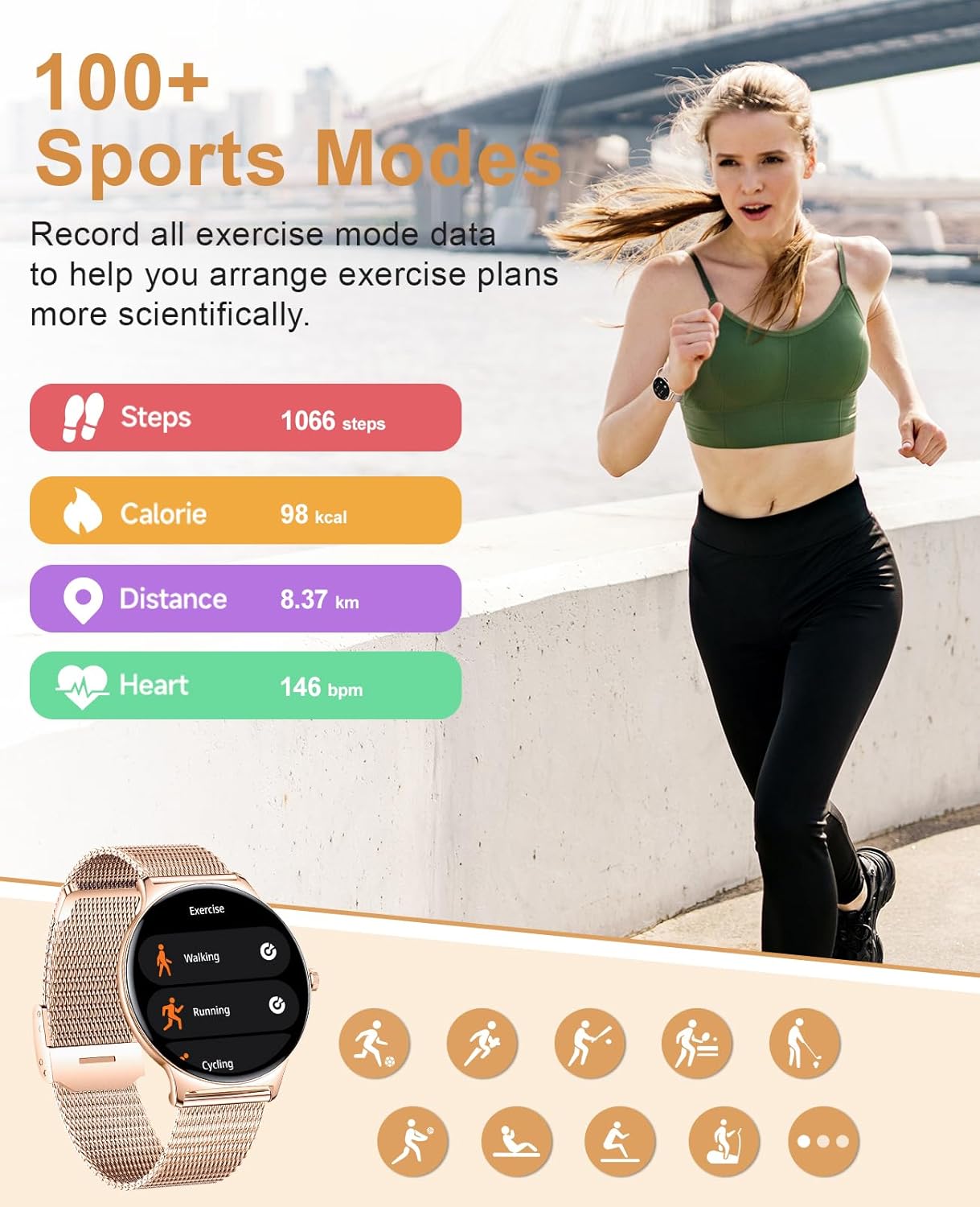 Smart Watches for Women iPhone Compatible, 1.43' AMOLED Display Fitness Tracker with Bluetooth