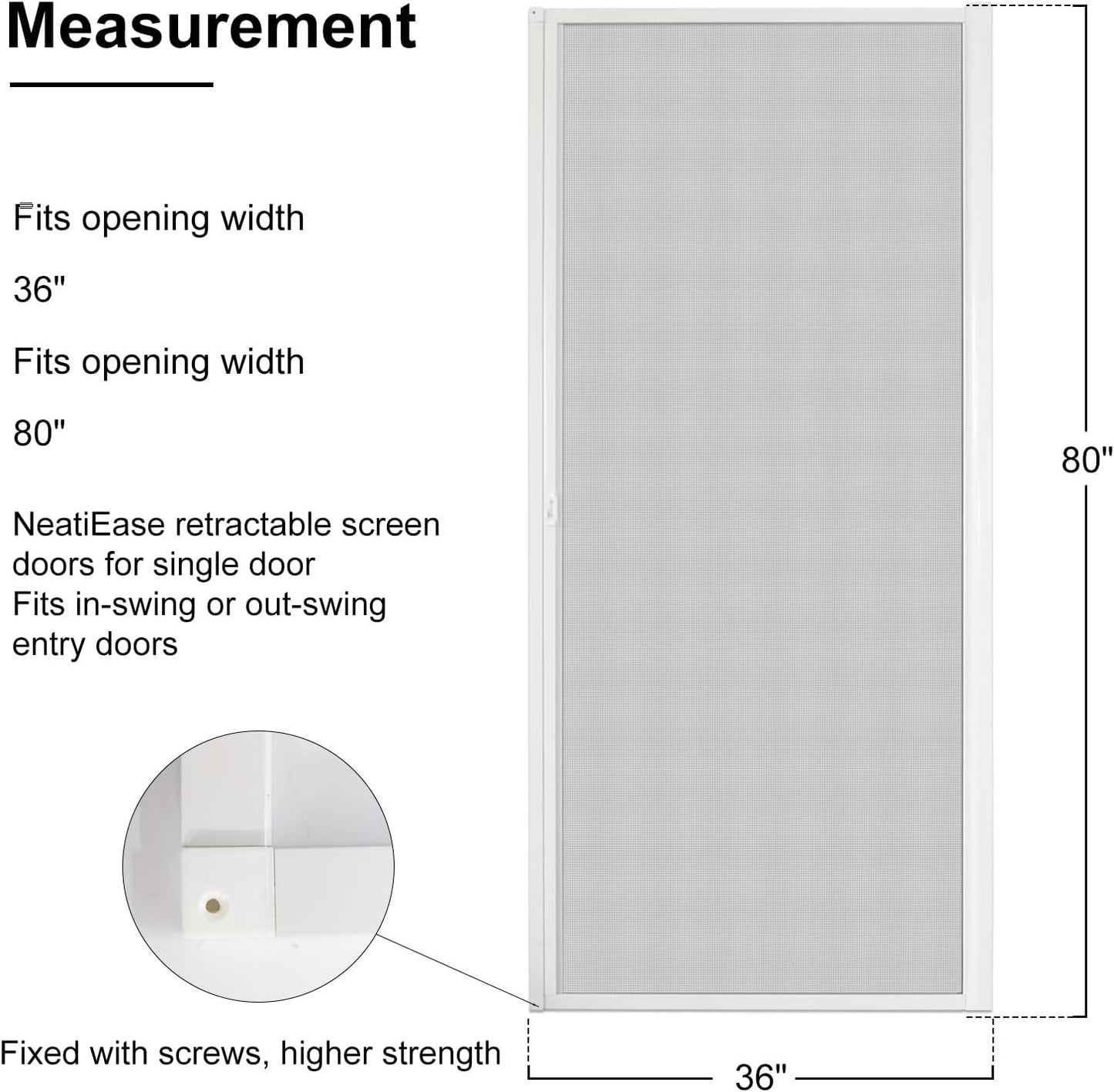 Retractable Screen Doors for Single Door, 36x80 Heavy Duty Aluminum Retractable Sliding Mosquito Proof Screen Door for Patio Backyard Kitchen and Bed