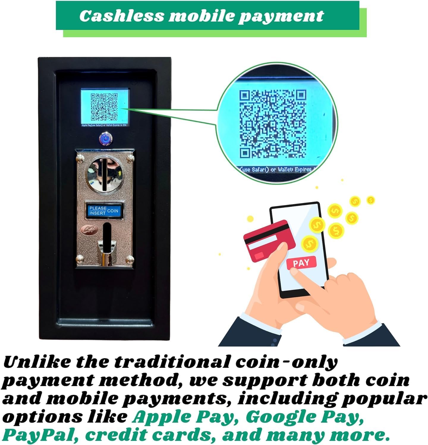 ST-004 110V LCD Coin & Mobile Contactless Payment - Apple Pay Google Pay Paypal Venmo Cash App