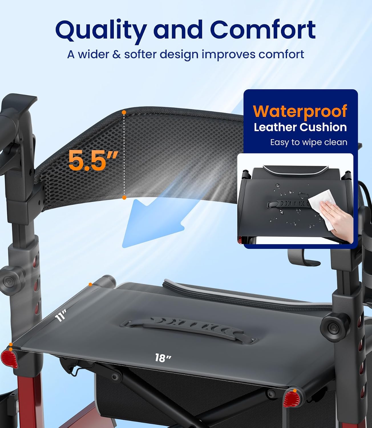 VOCIC Walker with Seat for Seniors, Z57 Outdoor Rollator Walker with 12" All Terrain Big Wheels