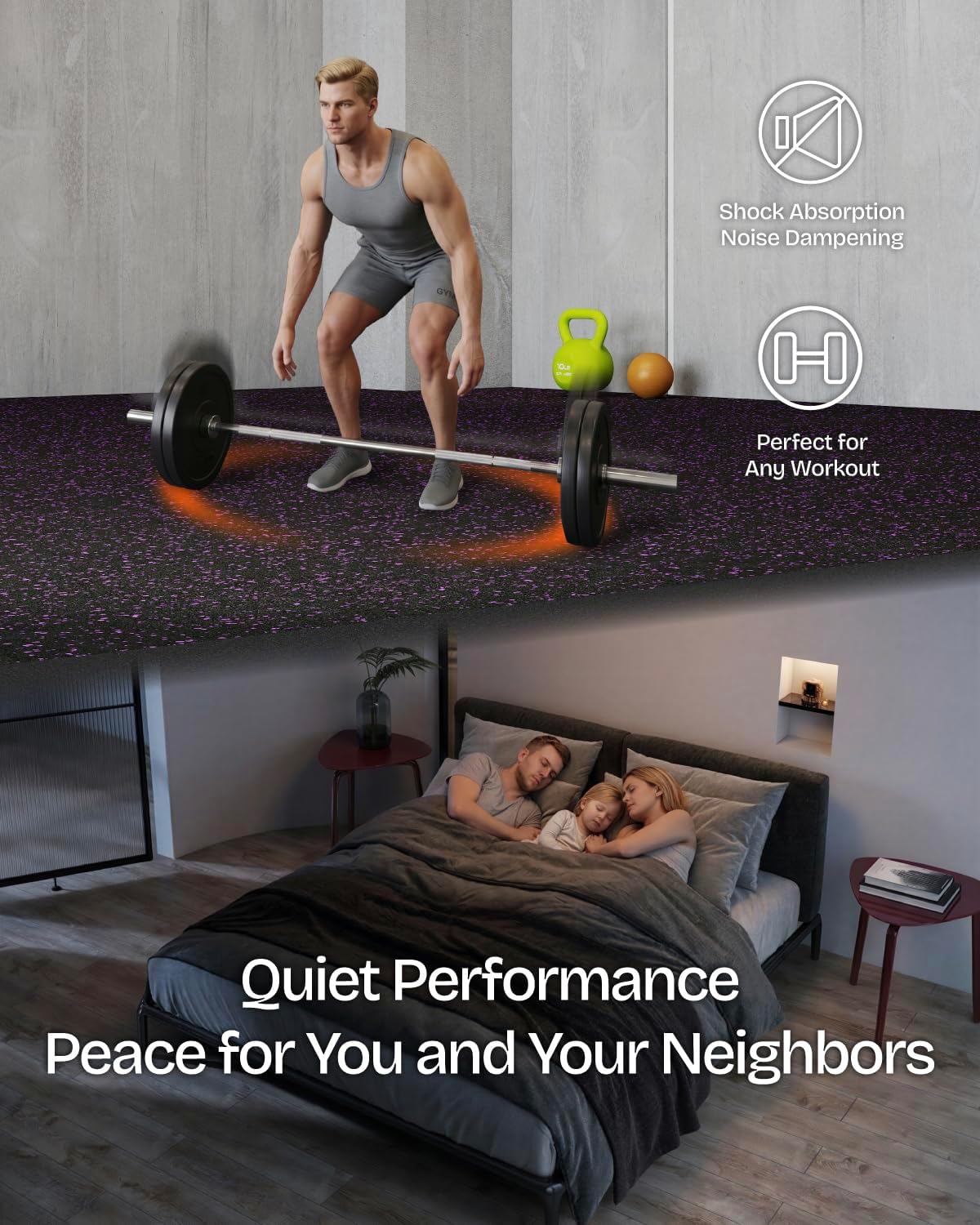 0.56 Inch Thick 48 Sq Ft Gym Flooring for Home Gym, 12 Tiles Robust Rubber Top with Eva Foam Exercise Equipment Mats, Protective Flooring Puzzle Mat for Fitness Room