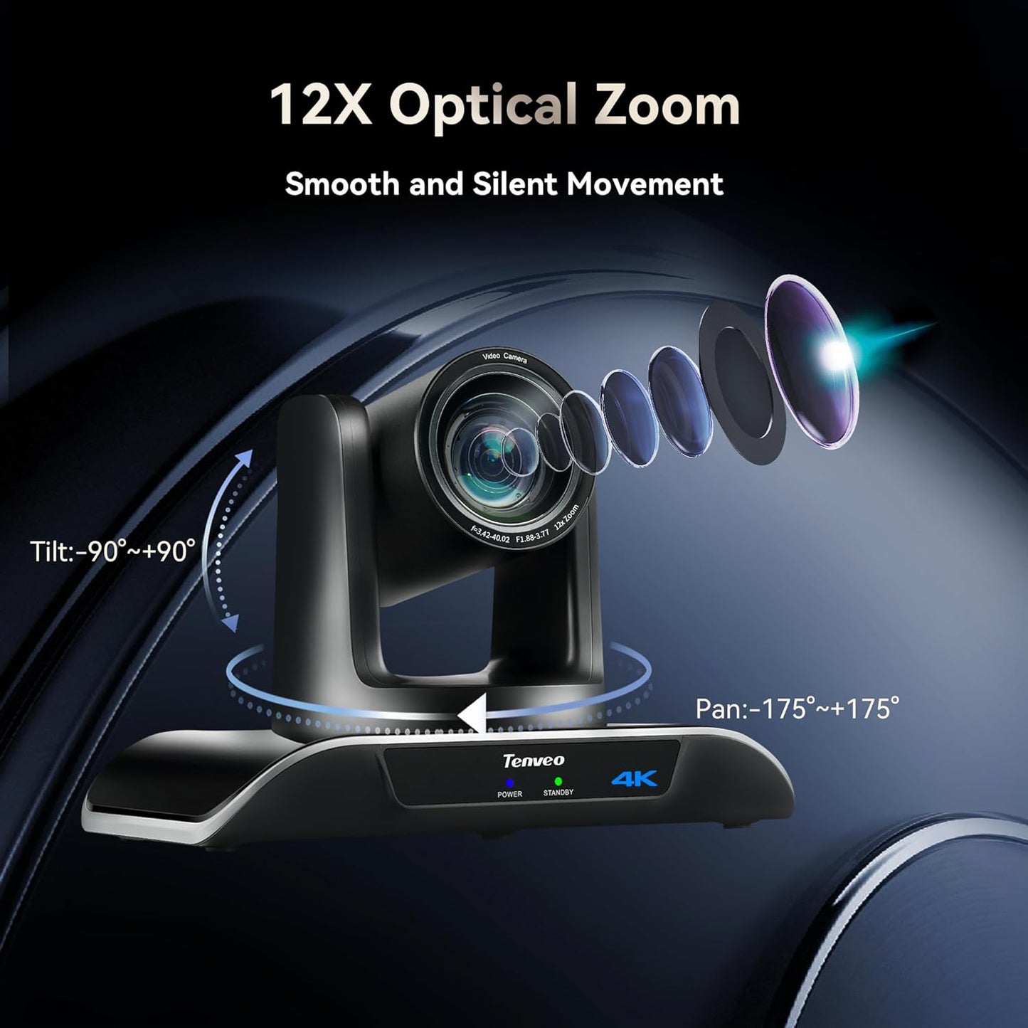 Tenveo USB PTZ Conference Camera 3X Optical Zoom USB Camera with Remote Control, for Meeting Conference Live Streaming