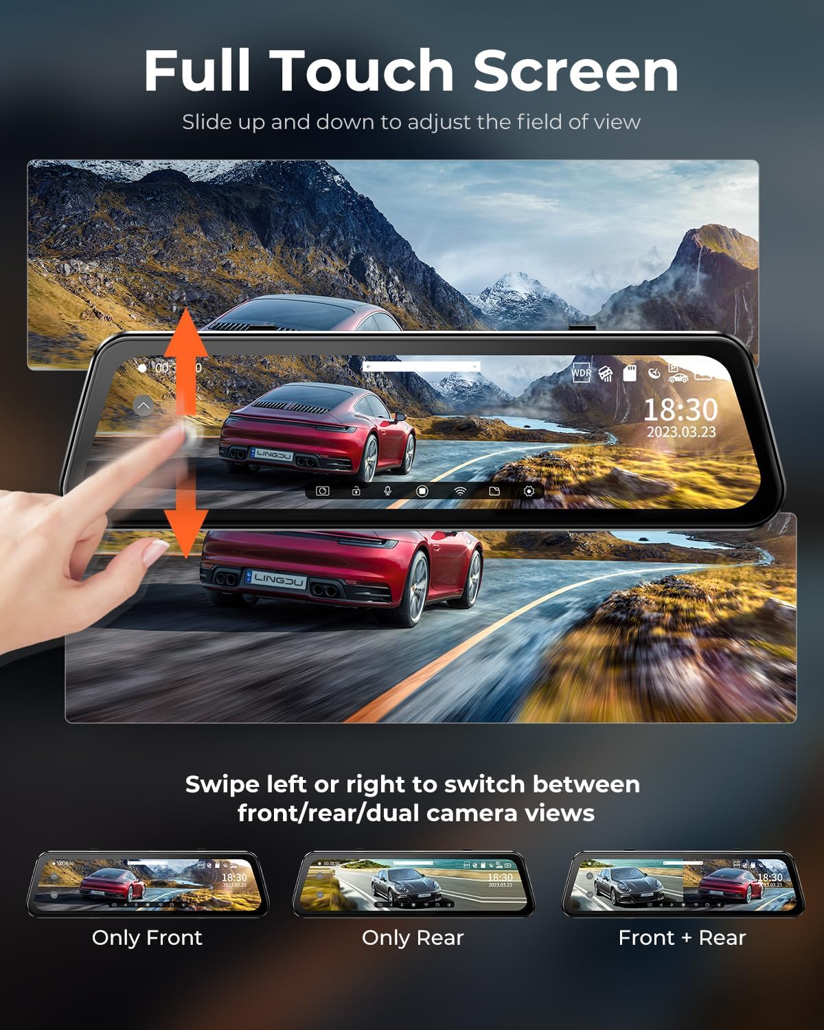 LINGDU LD2K Rear View Mirror Camera WiFi, 2.5K Mirror Dash Cam Front and Rear, 10' Full Touch Screen Rear View Mirror Backup Camera, Reverse Assist,