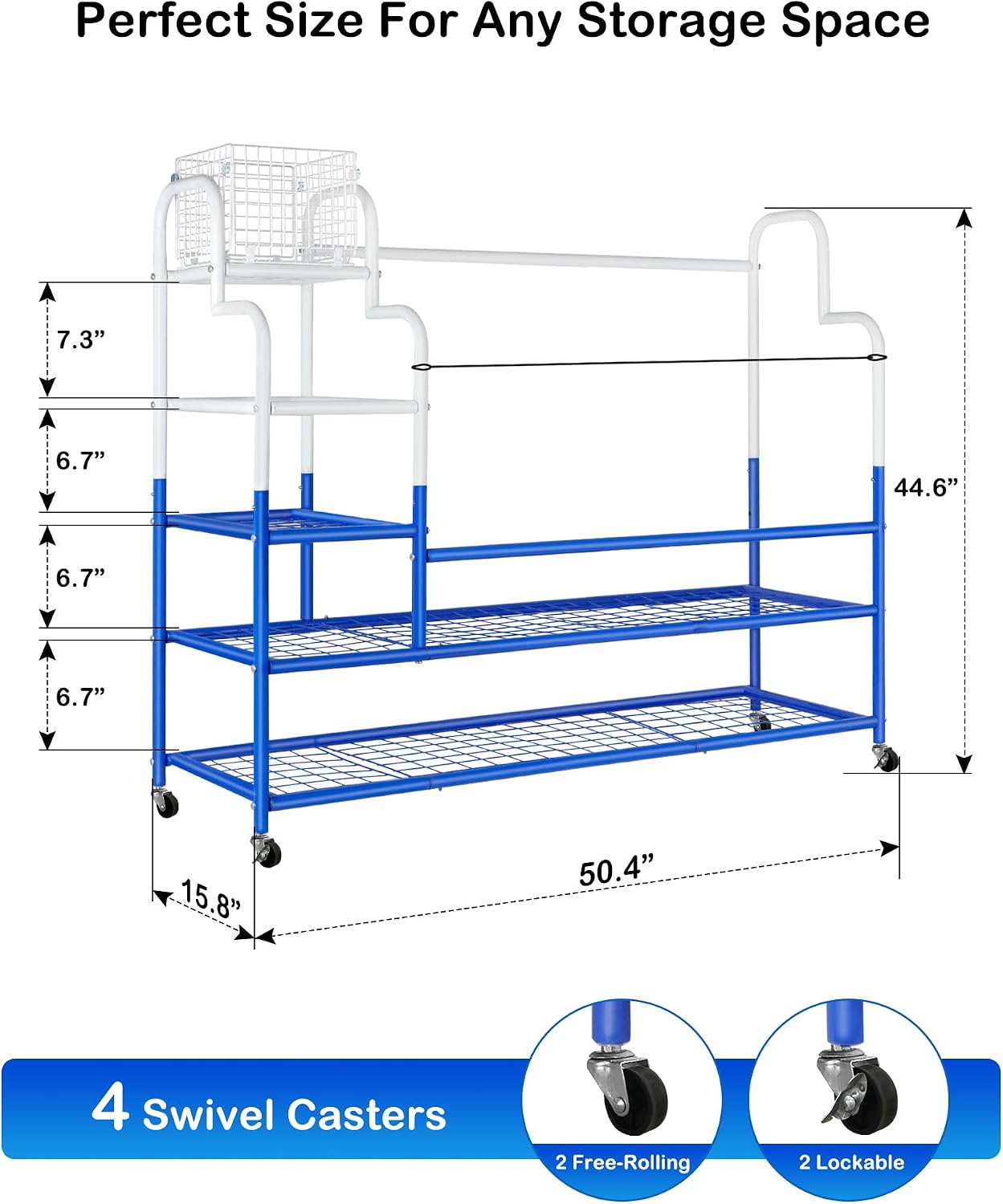 Golf Bag Storage Garage Organizer for 3 Bags, Golf Storage Rack with Wheels | 50% More Space Multi-Zone, All-In-One Compact 5-tier Upscale Sporty Heavy-Duty Rack, 4 360° Casters,Movable Basket,Golf Gifts 3 Golf Bag Rack丨50.4"(L)x15.8(W)"x44.6"(H)