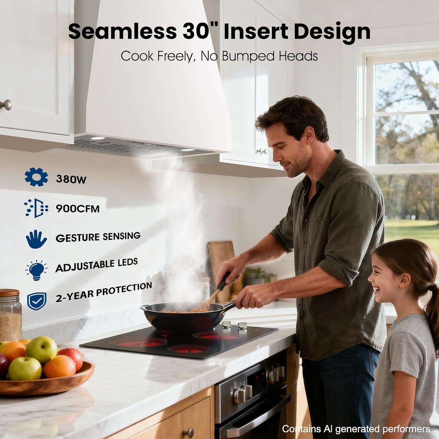 30" Range Hood Insert, 900CFM Full Copper Motor