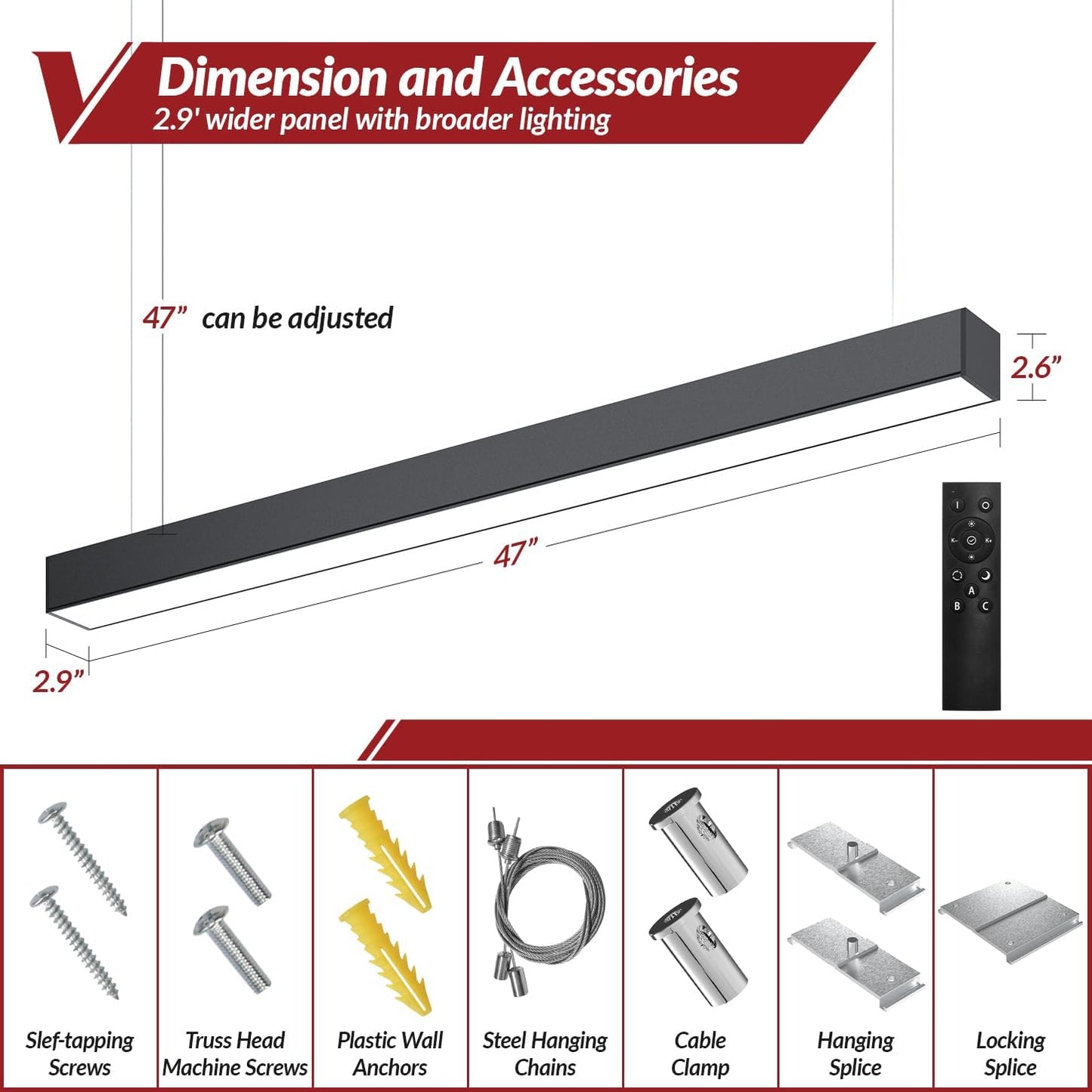 VShape LED Linear Light Fixture with Remote Control 4 Packs, Seamless Connection 4FT Linear Pendant Light Strip, 3000K to 6000K CCT Selectable,