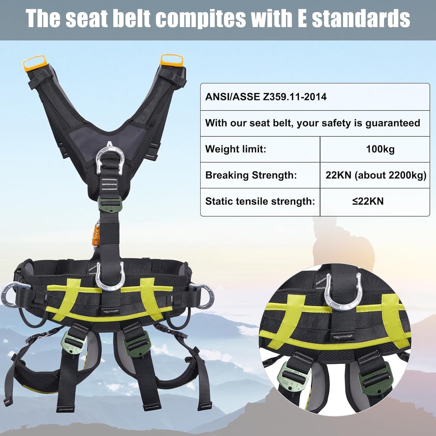 SOB Safety Full Body Harness, with 7 Point Adjustment, Lightweight Hunting Harness, Tree Stand Harness with 360 Degree Rotation, Adjustable