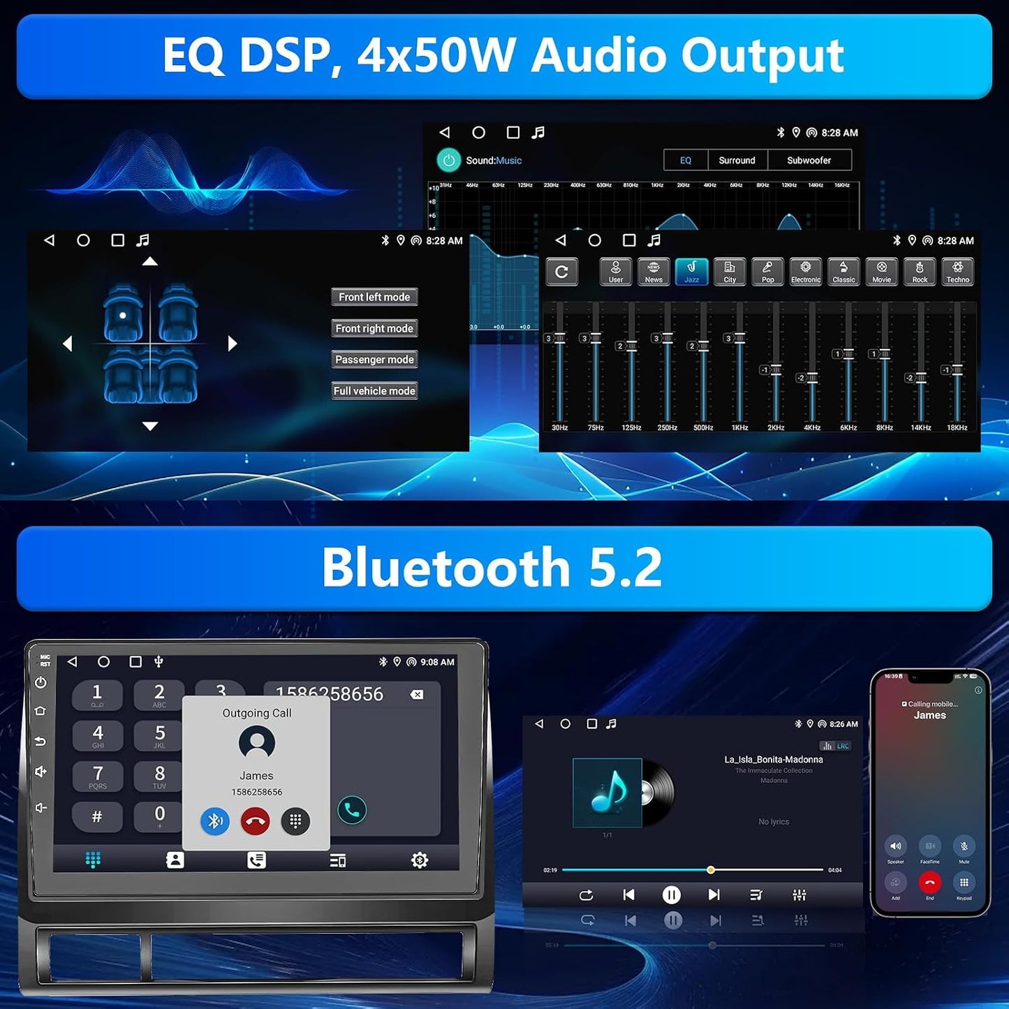 Plug and Play Design 9 Inch IPS Touch Screen Car Radio Stereo for Toyota Tacoma 2005-2015 with CarPlay Android Auto, Support SWC, Mirrorlink,AM/FM/RDS, Bluetooth5.2,DSP Free Backup Camera