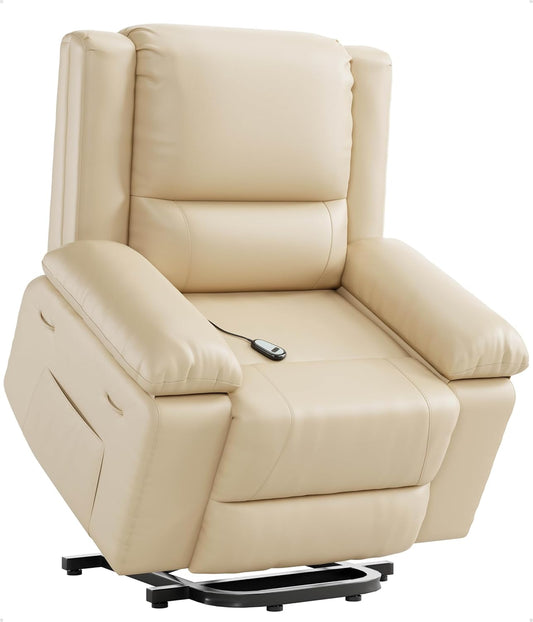 Power Lift Recliner Chair - Heat and Massage, Adjustable Back and Legs, PU Leather Electric Lift Chair