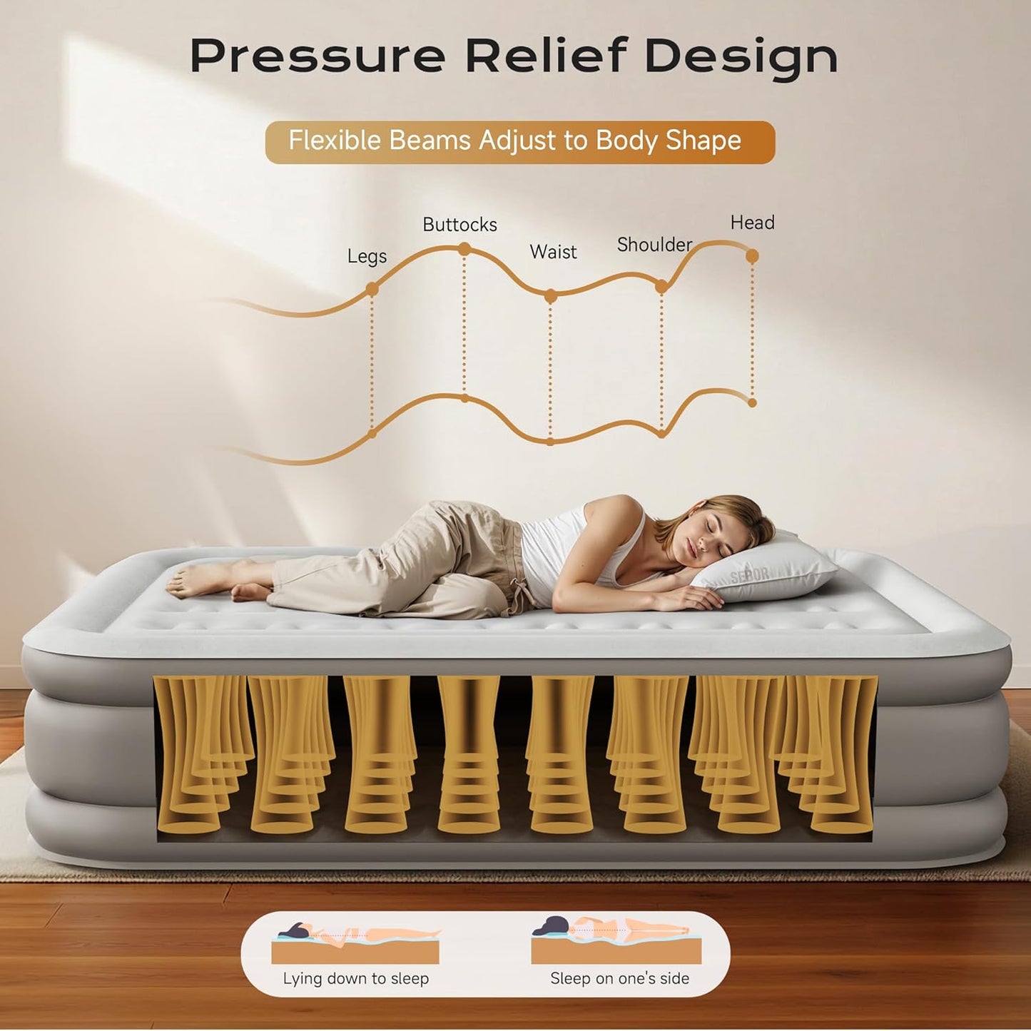 Sebor Air Mattress Twin with Built-in Pump 18", Comfortable Self-Inflating Blow up Mattress with High-Speed Pump, Durable Twin Size Air Mattress with Storage Bag for Guests, Moving, Camping, Travel