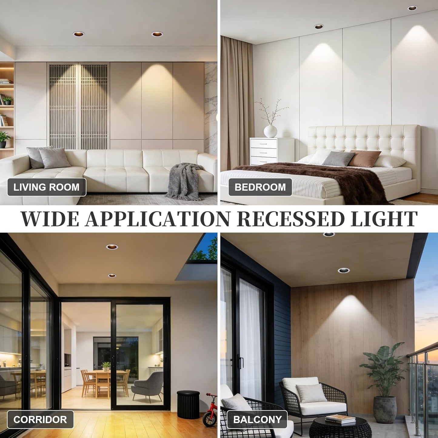 4 Inch Waterproof Recessed Led Lights, 3CCT Recessed Lights with J-Box, Round Recessed Lighting 3000-6000K Selectable, 15W 1700LM Soffit Canless Recessed Light for Bathroom,Living Room,Kitchen (2 PCS)