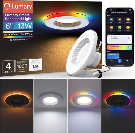 Lumary Smart Recessed Lighting Retrofit 6 Inch with Dual Control, Recessed Lights with Night Light, Led Downlight 1000LM Smart