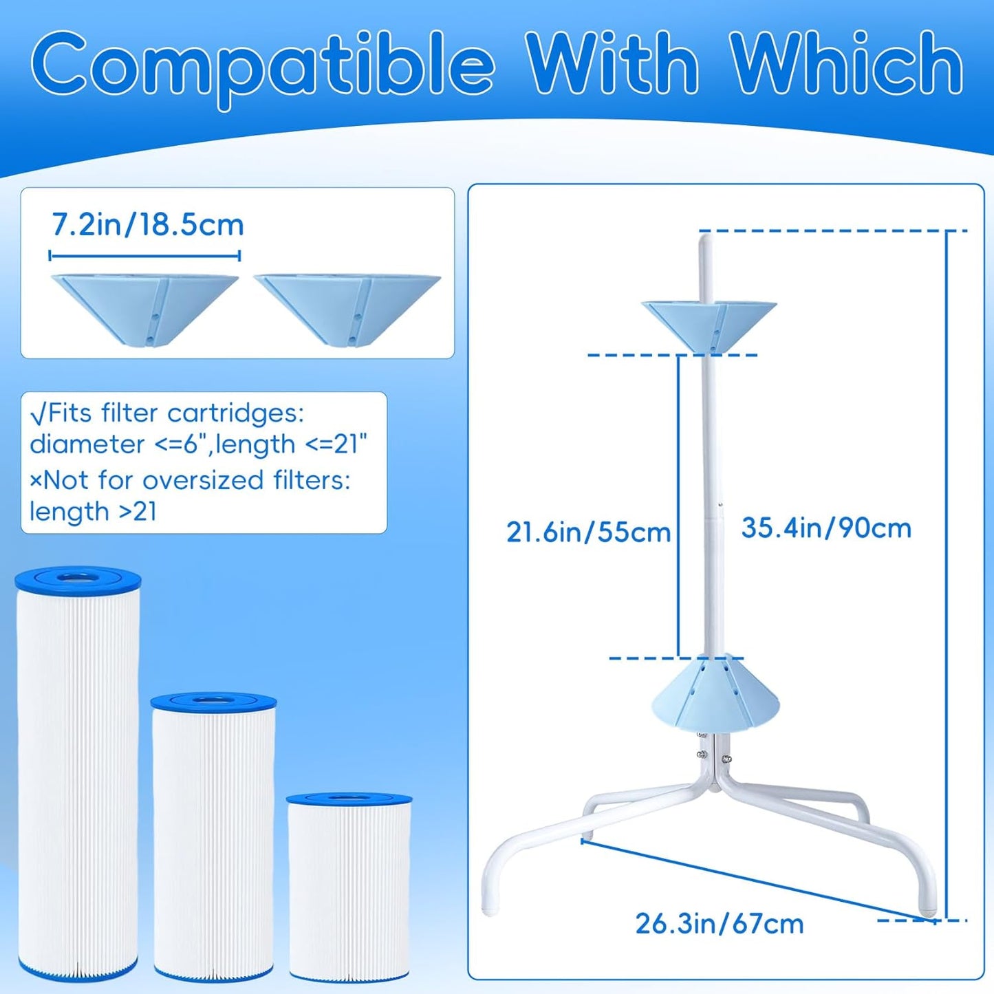 Pool Filter Cleaning Stand Compatible with cartridges 3, 4, or 6" in Diameter and up to 21" in Length, 360° Rotating Cleaning No Bending Required Say Goodbye to Manual Scrubbing