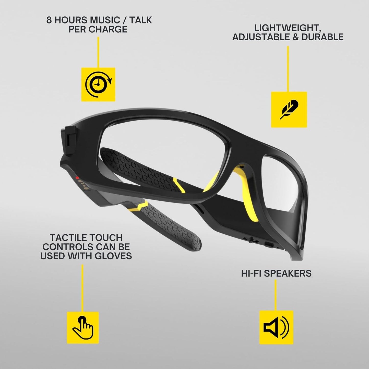 Smart Safety Glasses for Men & Women, TR90 Frame, Bluetooth Smart Safety Glasses with Light Adaptive Lenses, Open Ear Speakers & Microphone - ANSI