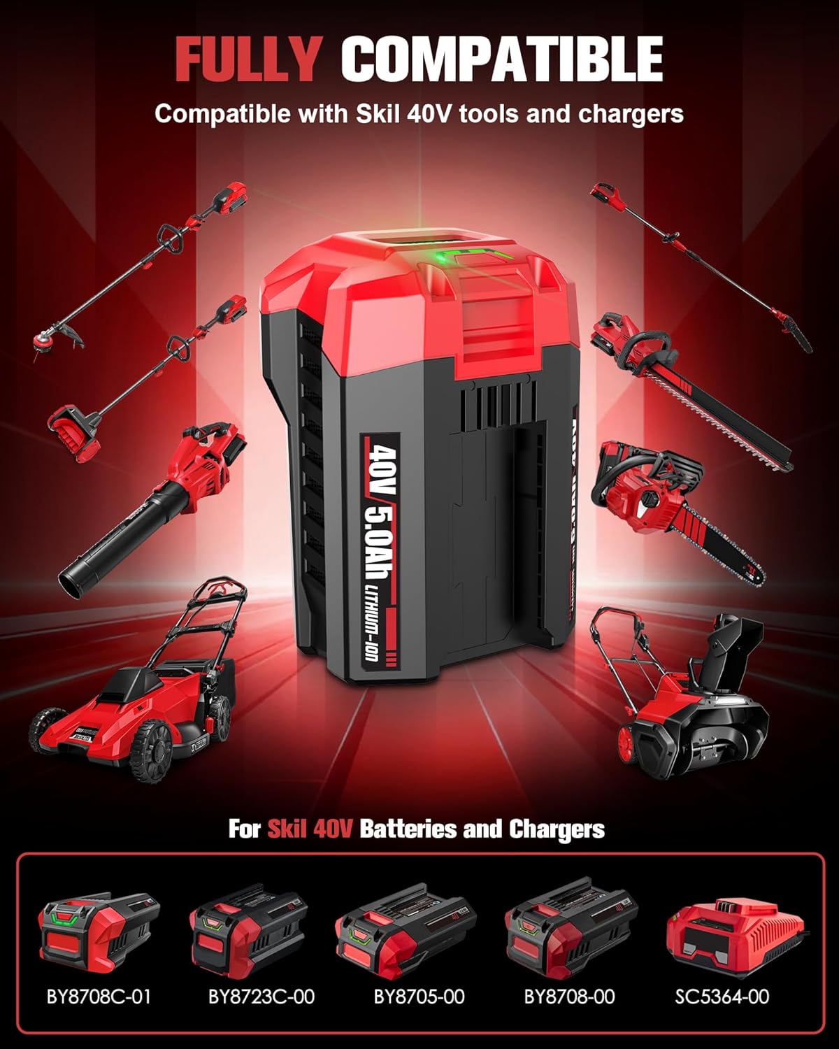 40V 5.0Ah Battery Replacement for Skil Pwrcore 40V Battery, Fits Skil 40V Power Tools