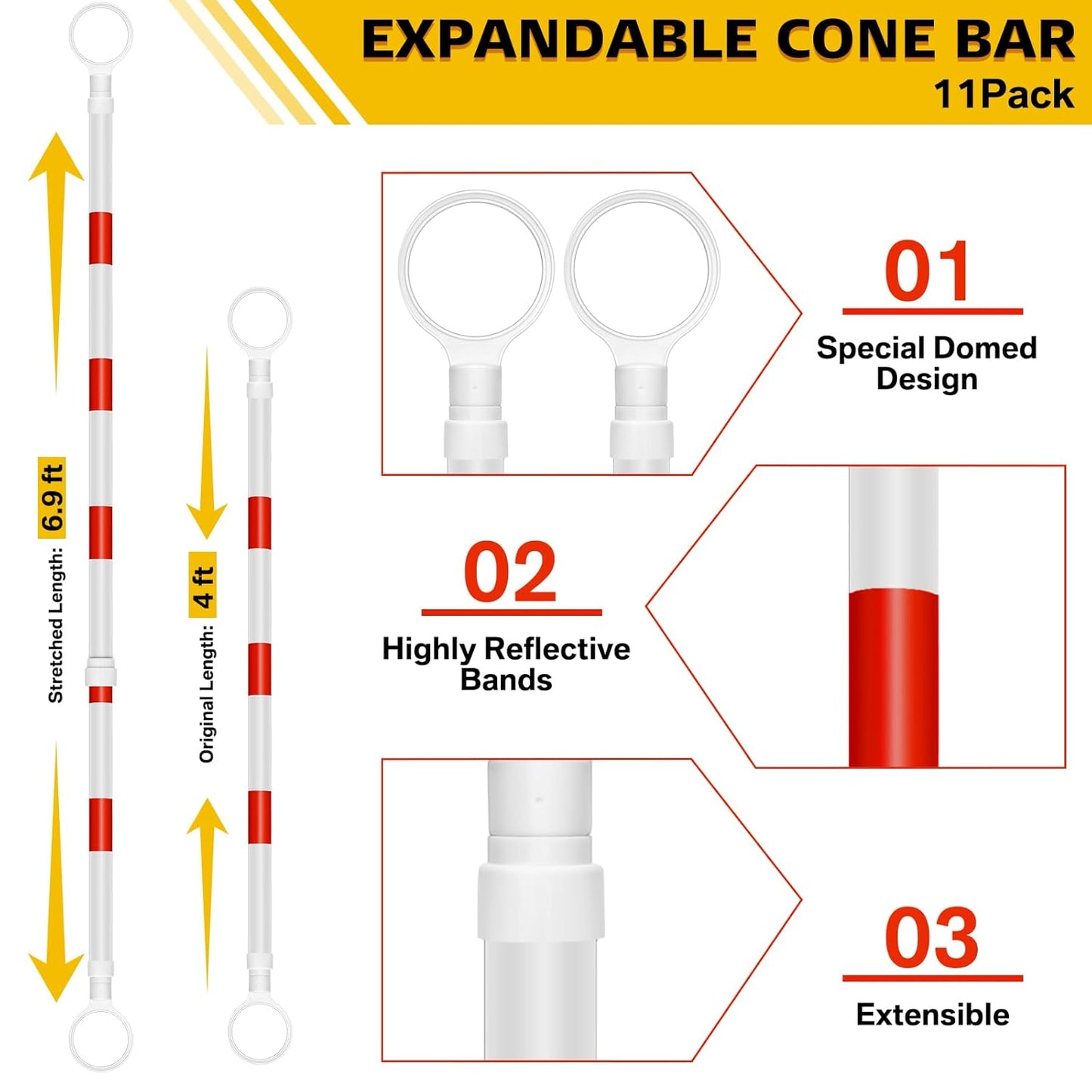 Copkim 11 Pack Retractable Traffic Cone Bar 4ft to 6.9ft and 12 Pack Traffic Cones 28 Inch, Reflective Traffic Cone Barrier Bar Barricade for Road