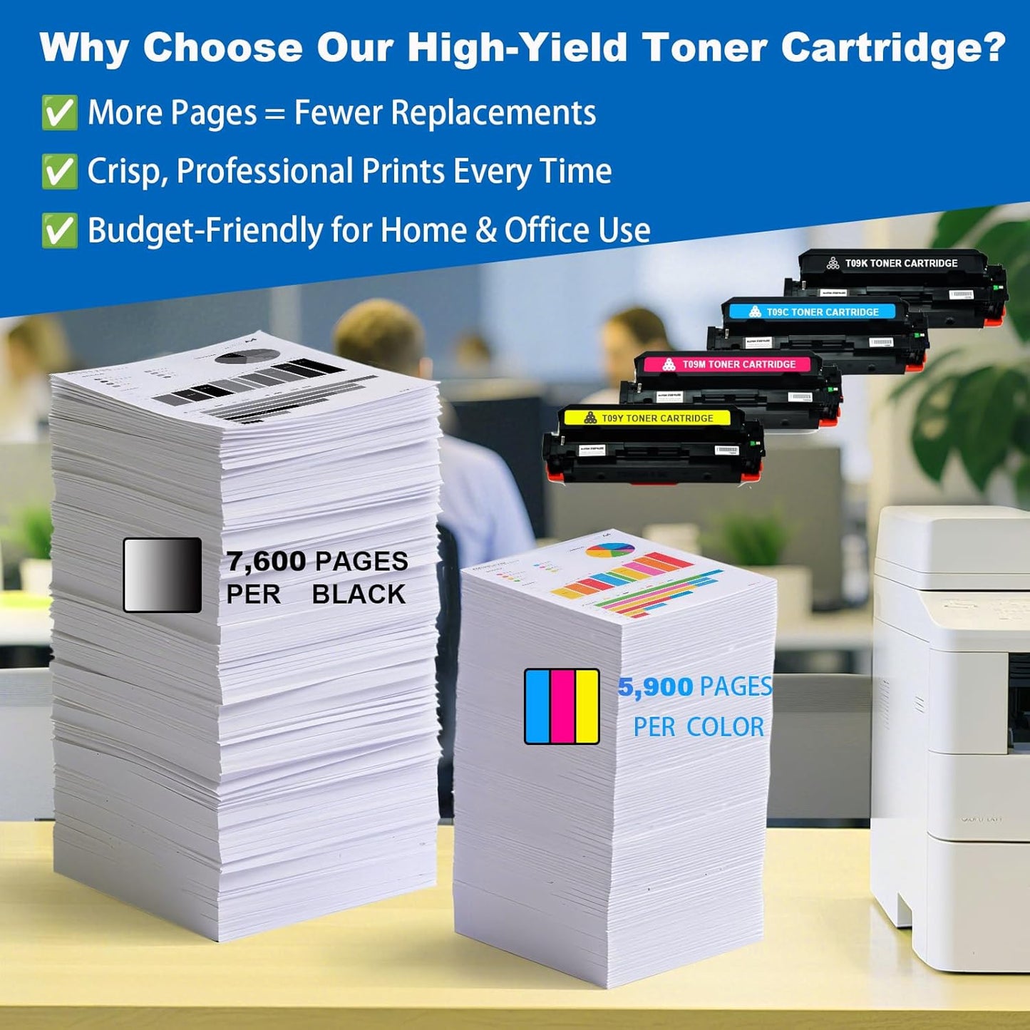 T09L T09 High Capacity Toner Cartridge Compatible with Canon T09 Toner for Canon ImageCLASS X LBP1127 LBP1127C MF1127 MF1127C Printers(Black Cyan Magenta Yellow)