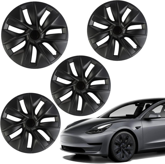 Terfulnel 19 Inch Hubcap Fit 2017-2023 Tesla Model Y Wheel Covers 4PCS Replacement Hub Caps Protection for Stylish Car Decor (Matte Black, 19 inch