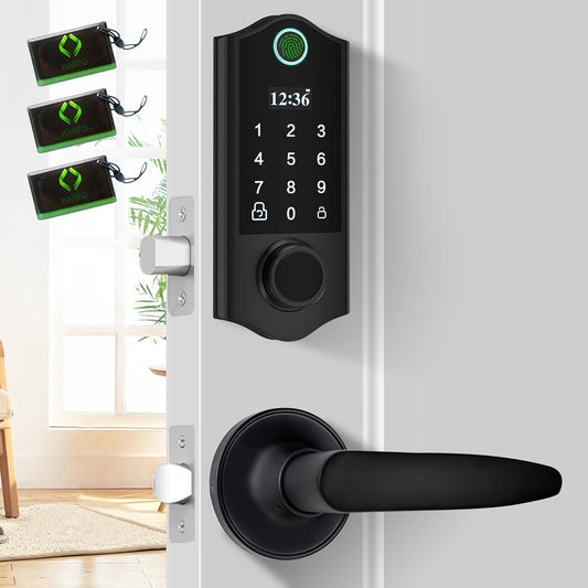 Harfo Fingerprint Door Lock with 2 Lever Handles, Smart Door Lock, Keyless Entry Door Lock, Door Locks with Keypads, Front Door Lock Set, Keypad Door