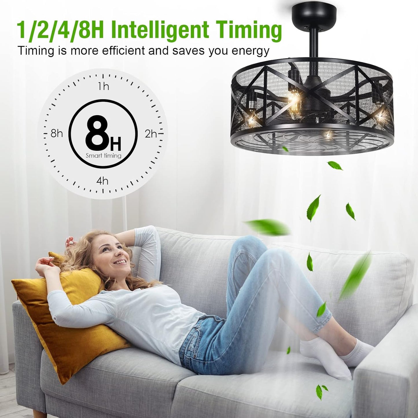 AEsocd Ceiling Fans with Lights Remote Control, 6 Speeds Enclosed Ceiling Fans, Caged Industrial Ceiling Fan for Bedroom, Living Room, Kitchen