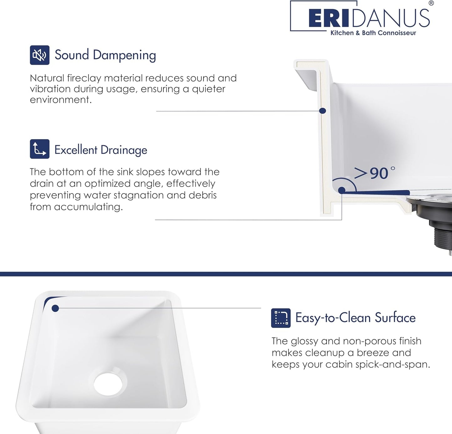 Dual Mount Kitchen Sink, Eridanus 24" x 18.5" Dual Mount Sink 18 Inch Wet Bar Sink, Prep Sink