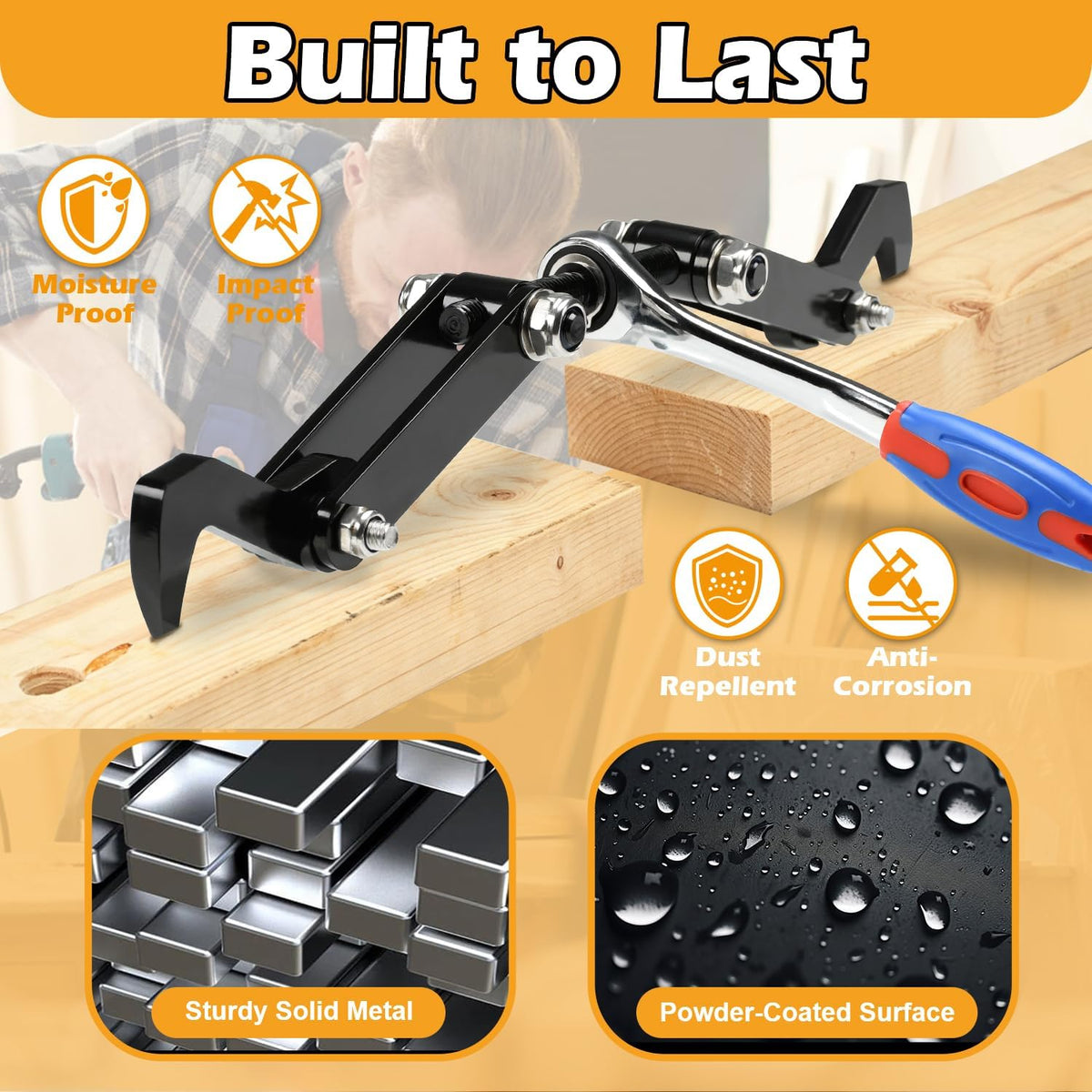 Ratcheting Beam Puller Tool with Iron Hooks, 4.53" Clamping Stroke