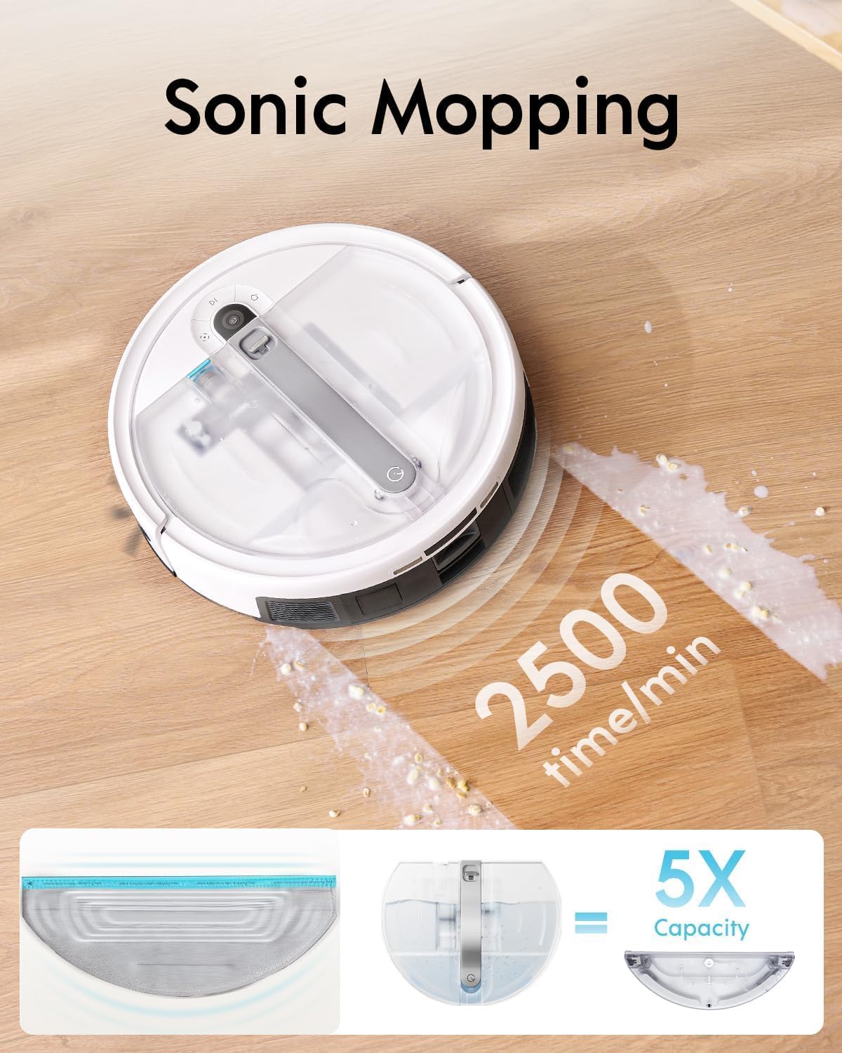 Cube Robot Vacuum and Mop, Self Mop Drying and Washing, Self Emptying, 8mm Auto Mop Lifting, 2cm Obstacle Climbing, Sonic Mopping, 1L Water Tank, for