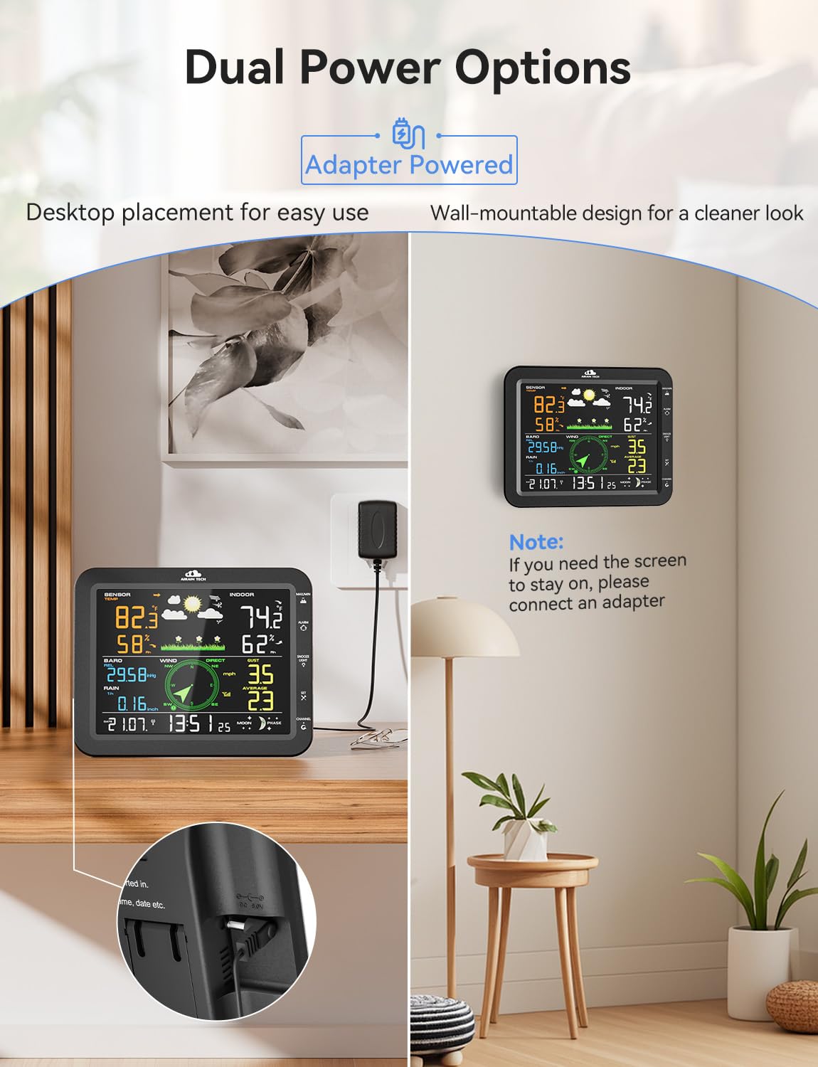 Wireless Weather Station – with Outdoor Sensor, Rain Gauge, Wind Speed/Direction, Moon Phase, Barometer, Indoor/Outdoor Temp & Humidity, Weather Forecast (No WiFi)