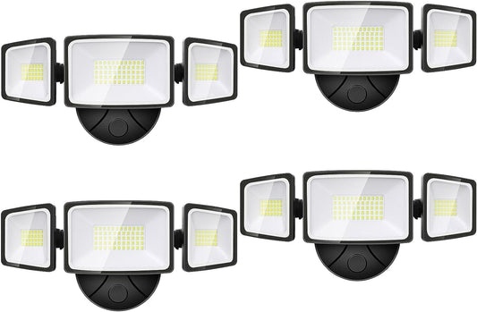 Onforu 60W Flood Lights Outdoor, 4 Packs 6000LM Super Bright Security Lights, 3 Adjustable Heads, IP65 Waterproof, 6500K Wall Mount Exterior LED