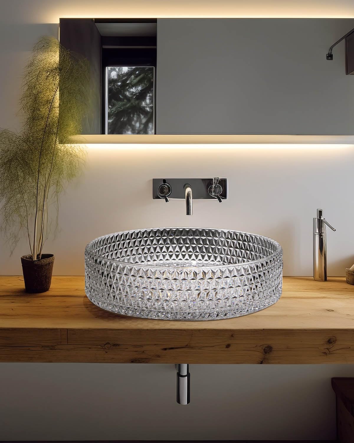 Bathroom Vessel Sink Round Vessel Sink Transparent Diamond Shaped Crystal Glass Bathroom Sink Above Counter Clear Glass Vessel Sinks for Bathrooms