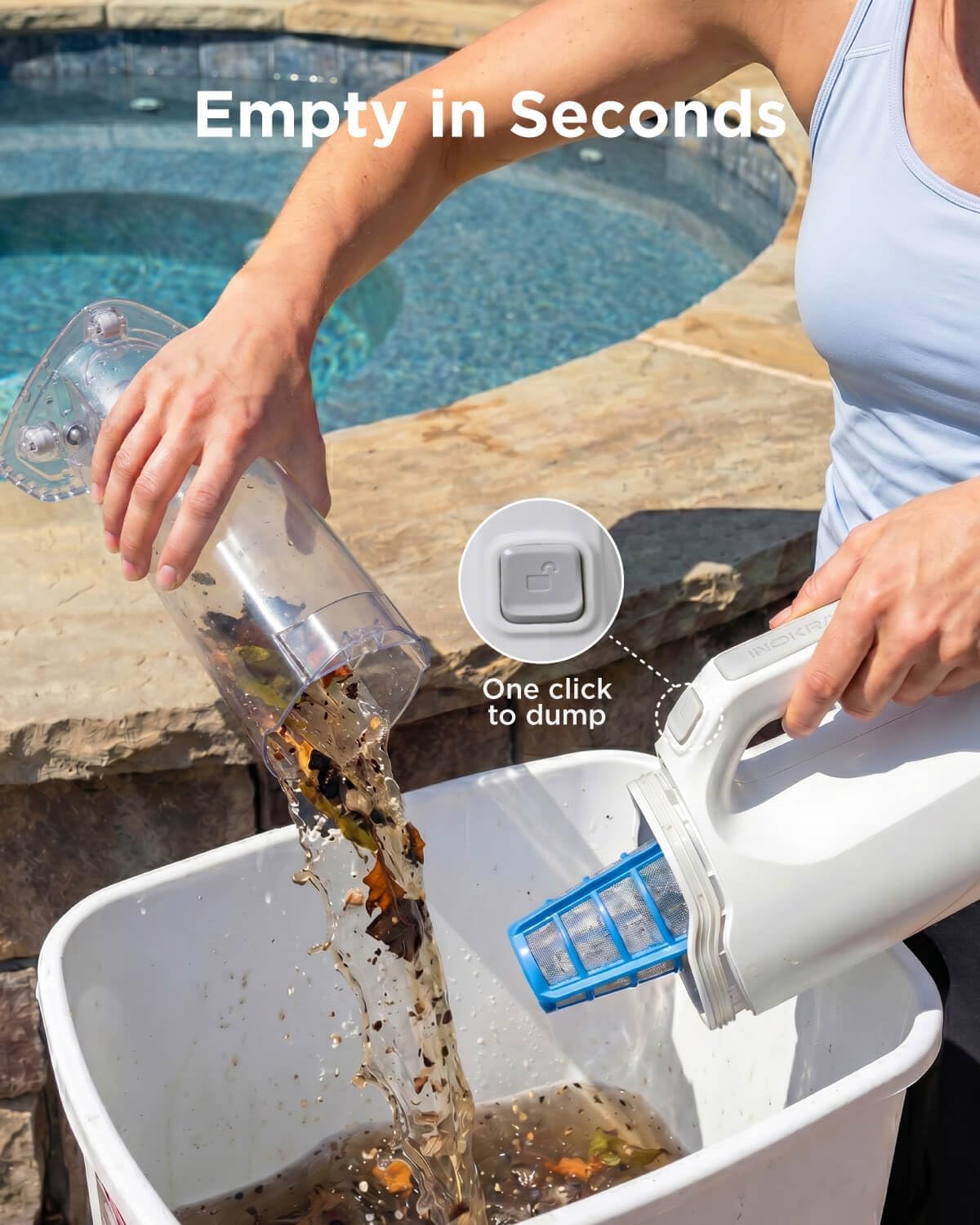 InoKraft 2-in-1 Cordless Handheld Pool Vacuum & Hot Tub Cleaner, Swap-On Replaceable Battery, High Suction for Above Ground Pools, Spa Vacuum with Stick Pump Drain Mode for Silt & Sand