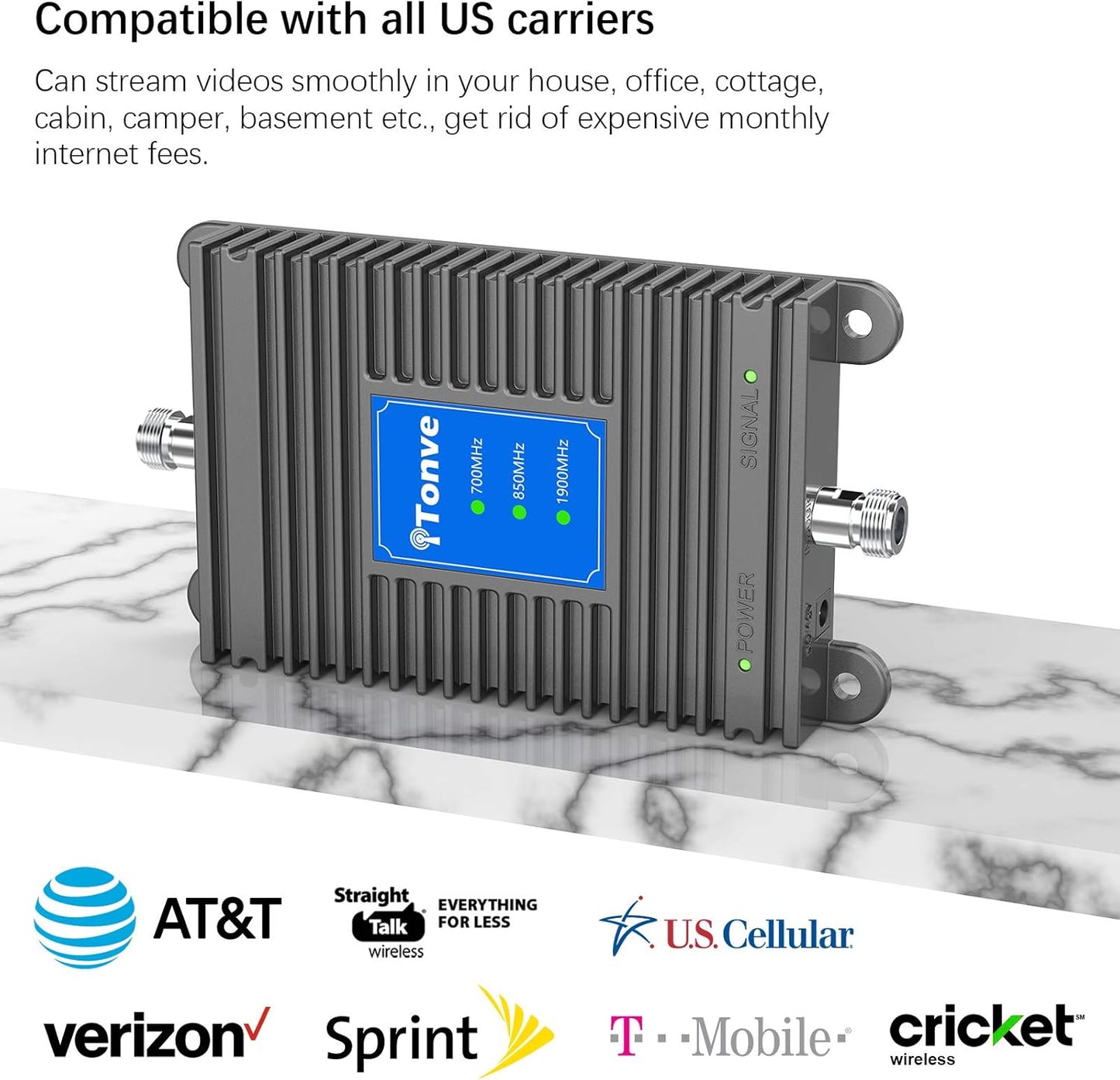 Cell Phone Signal Booster for All Carriers on Band 2/5/13 | FCC Approved | Coverage up to 5,500 sq ft Boost 5G/4G LTE Signal for Verizon, AT&T,