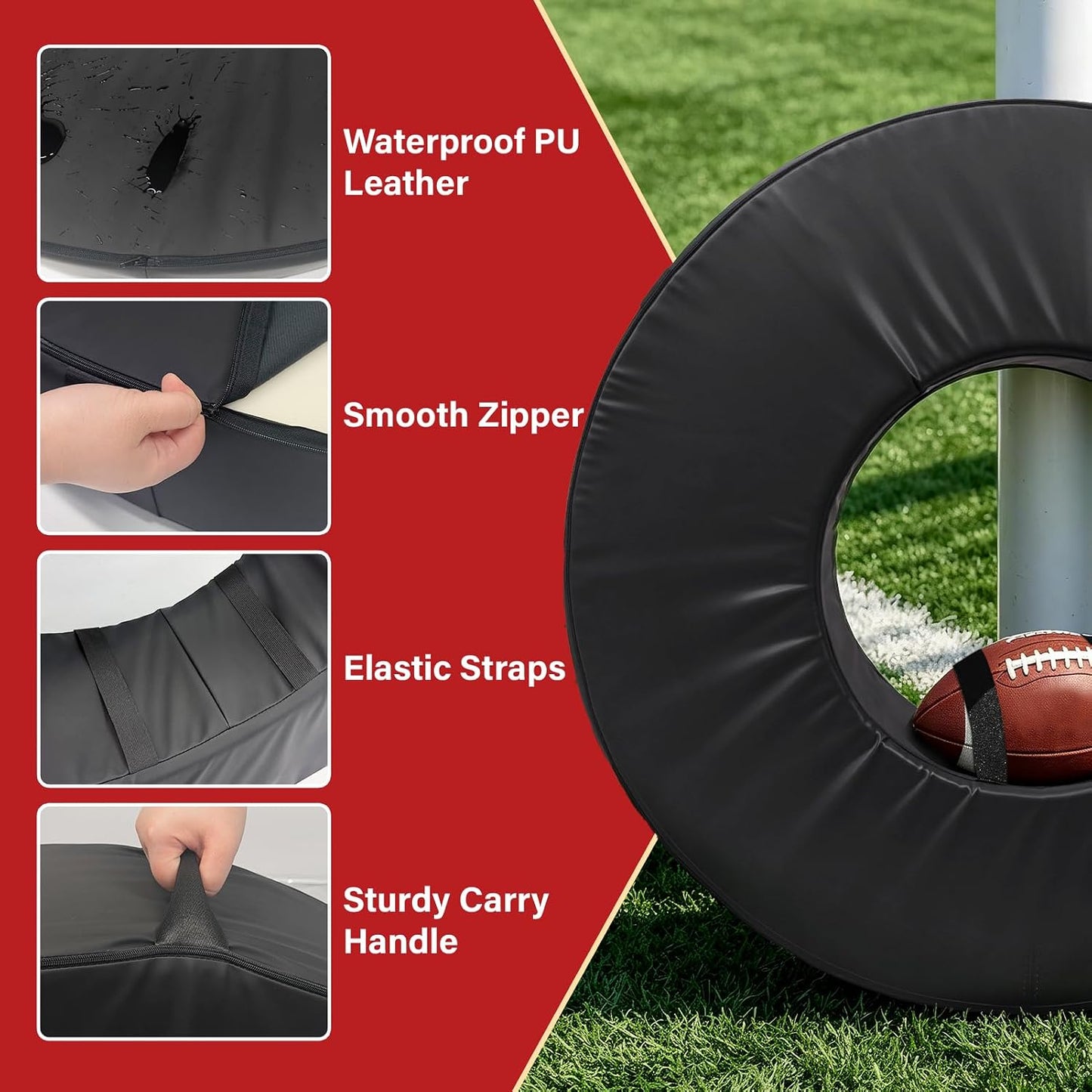 42 in Football Tackle Wheel with Heavy Duty PU Leather Cover | High-Density Foam Tackle Ring with Portable Handle Waterproof Tackling Dummy for Youth Practice Black