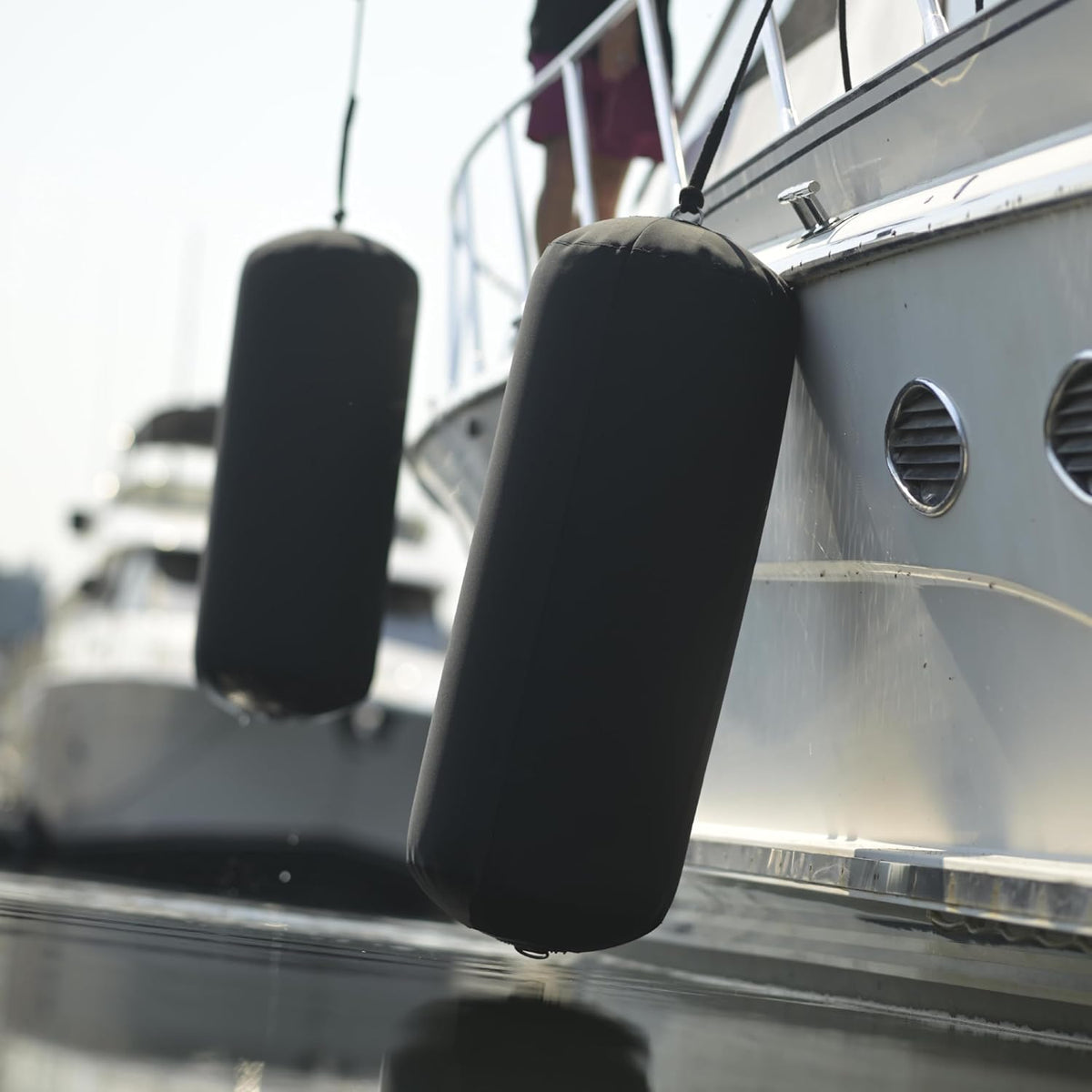 Inflatable Cylinder Boat Fenders – 41oz Industrial Material, RF Welded, Stainless Steel D-Rings – Durable Fenders for Boats, Yachts & Sailboats 18" x 42"
