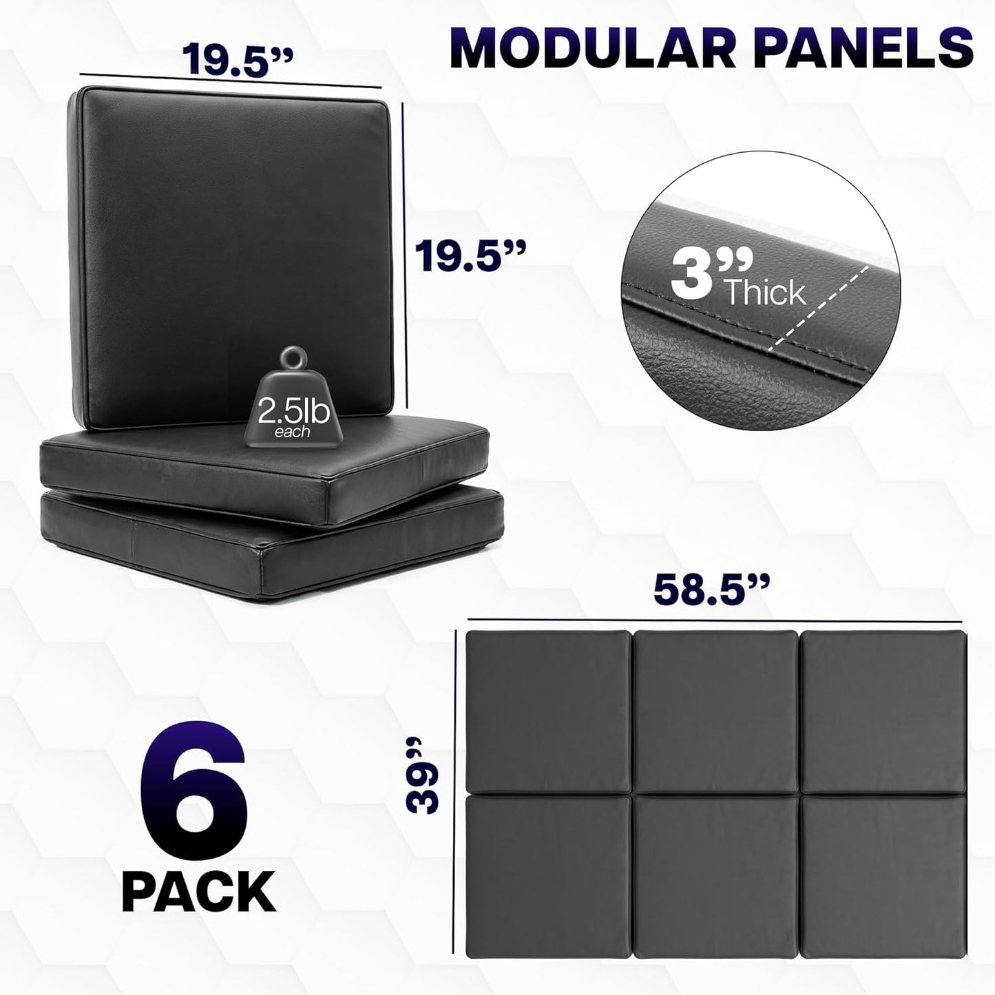 Life Finds 6 Pack Wall Pads, 20 x 20 x 3 in Each, High-Density Memory Foam Golf Enclosure Padding with PU Leather Surface, Impact Protection for Golf Simulators, Self-Adhesive, LF-WPP6